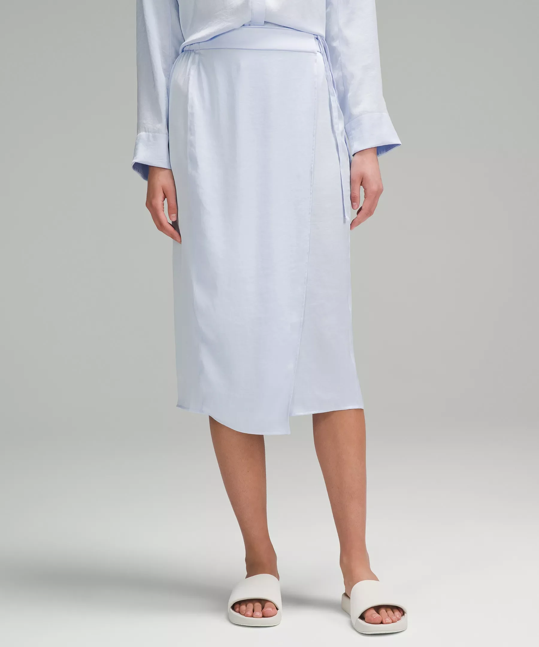 Logo Charm Satin Waist-Tie Midi Skirt - 1