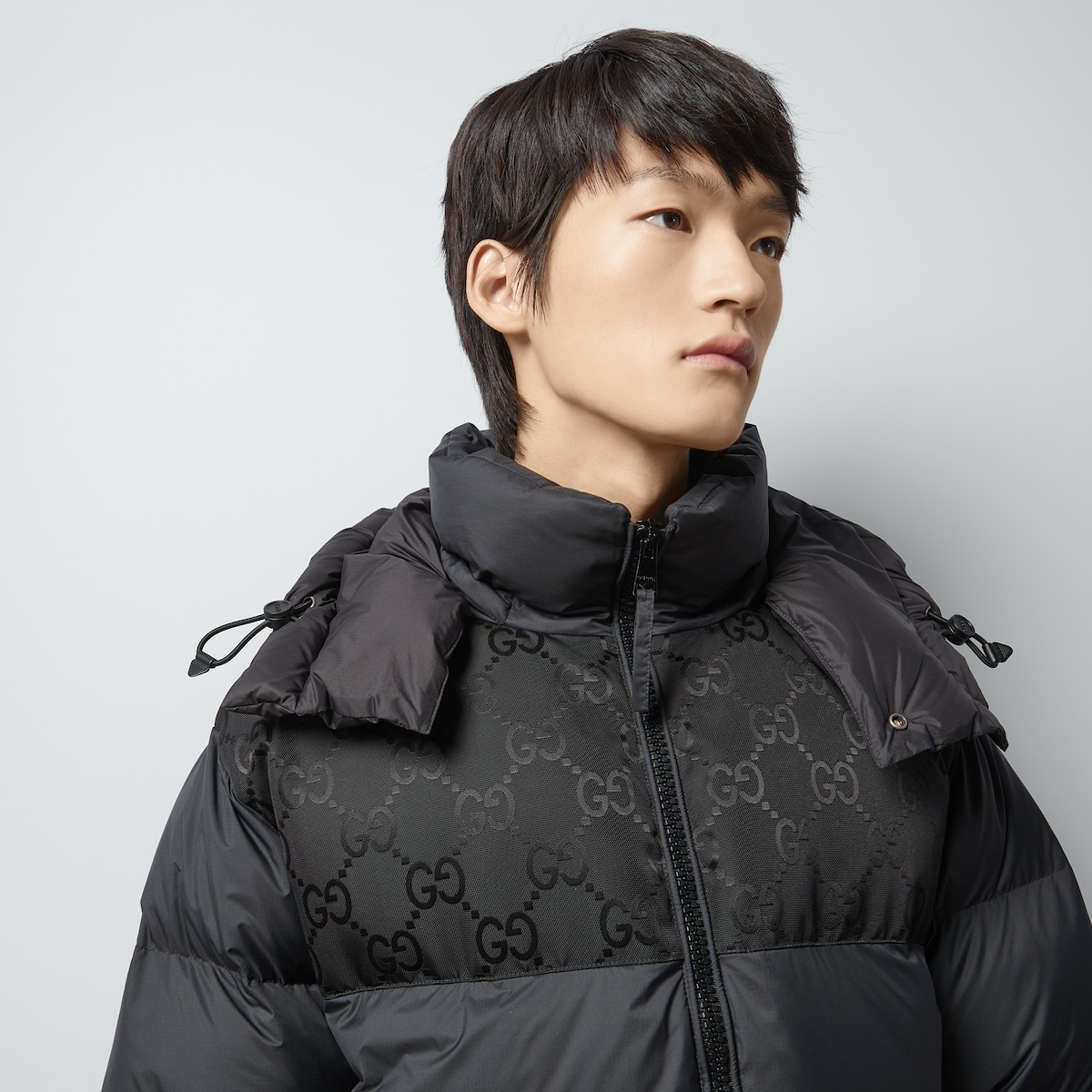 Nylon down jacket with GG inserts - 3