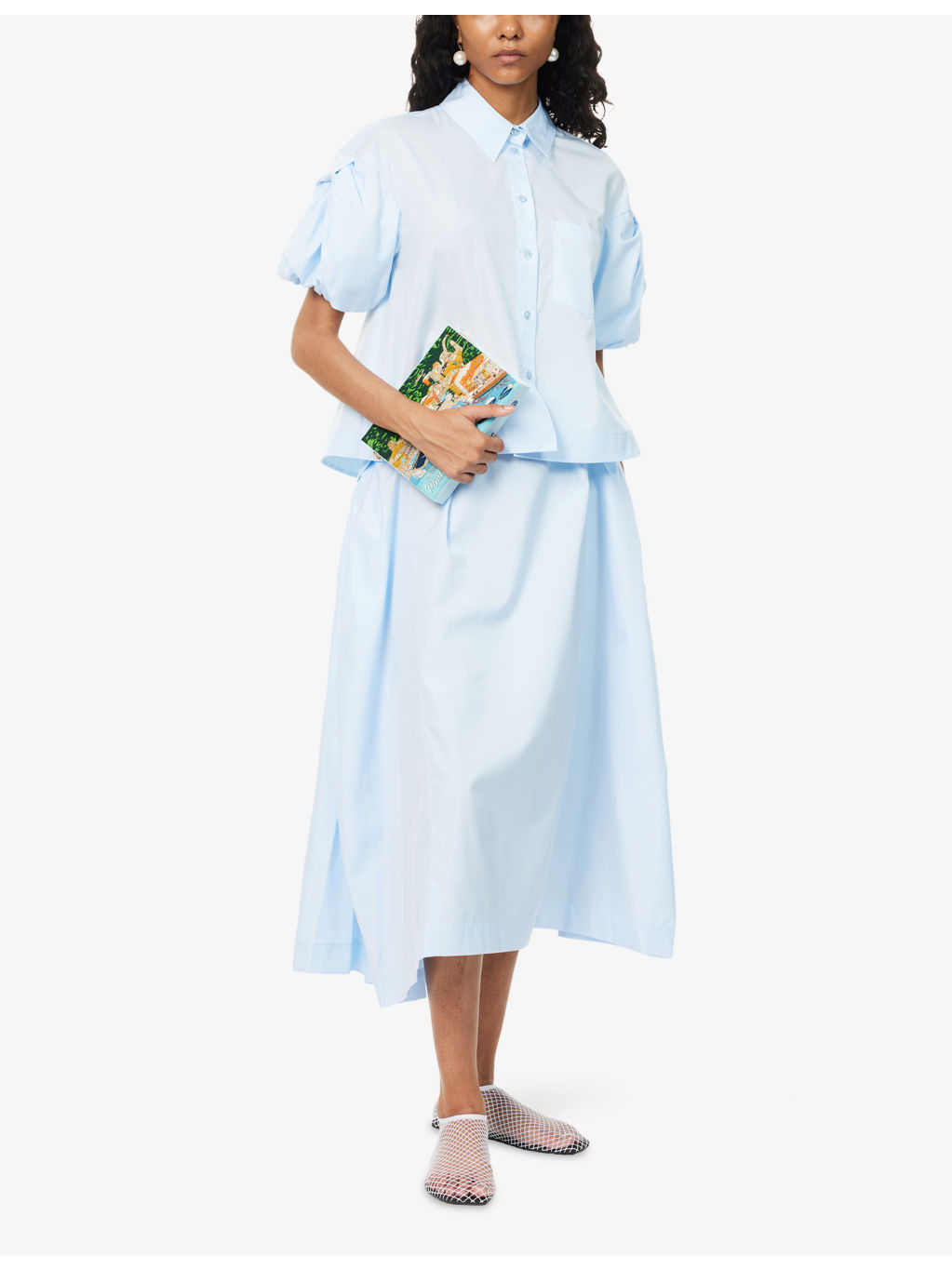 Bow Hip Flared Cotton-Poplin Midi Skirt - 2