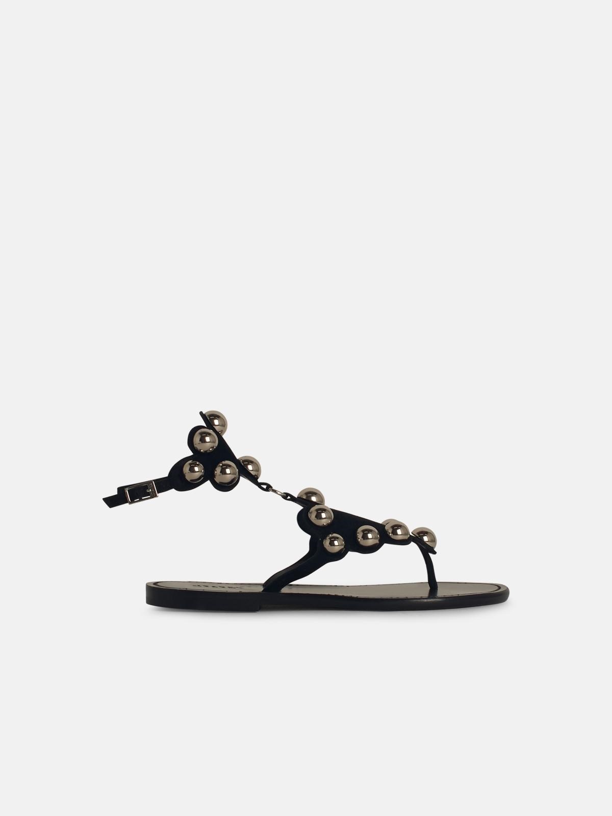 サンダル・ミュール Isabel Marant Etoile Velvee Black Leather Sandals Isabel Marant Velvee Sandals - Black/Silver | Misch