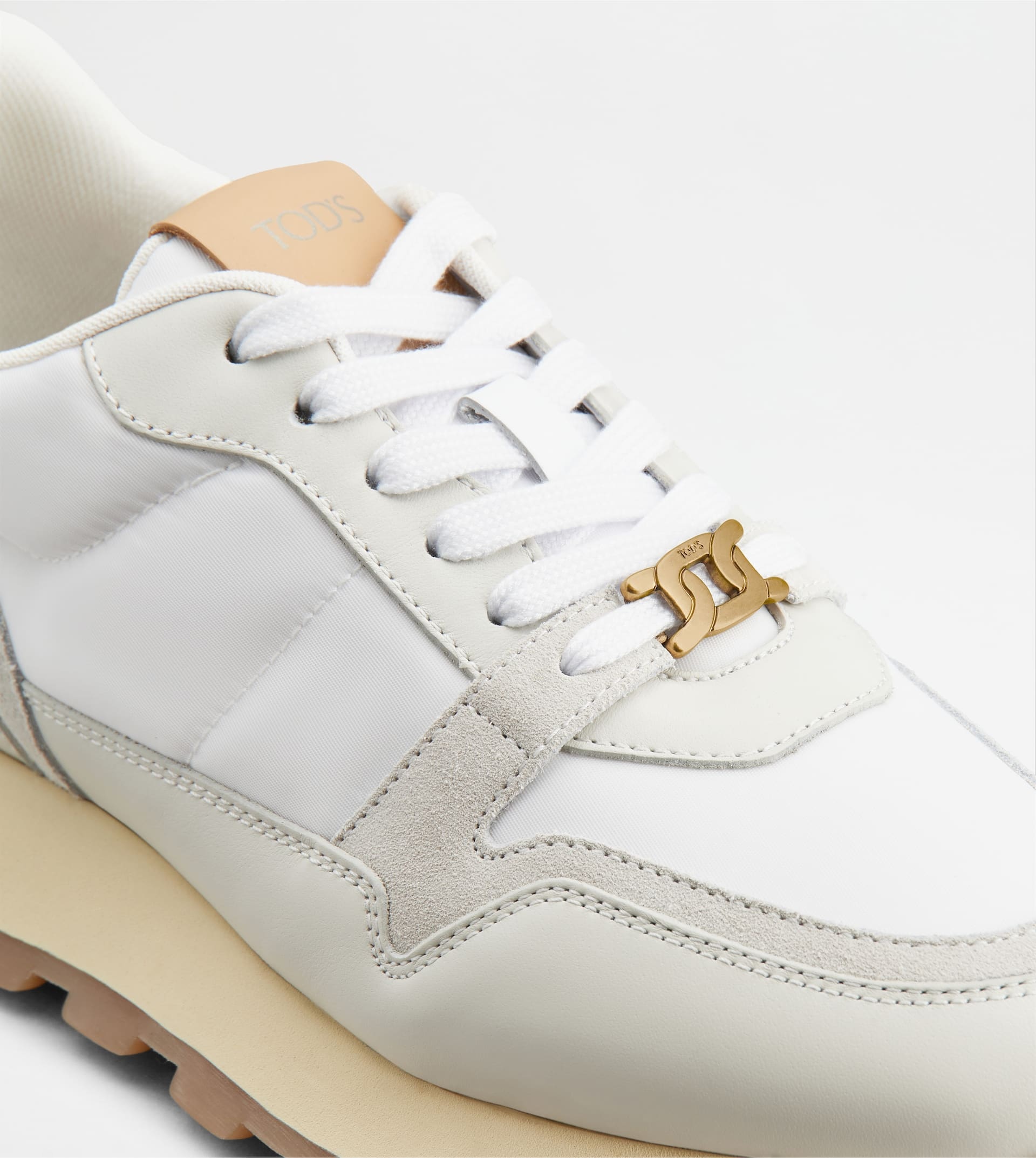 SNEAKERS IN LEATHER AND FABRIC - BEIGE, WHITE - 6