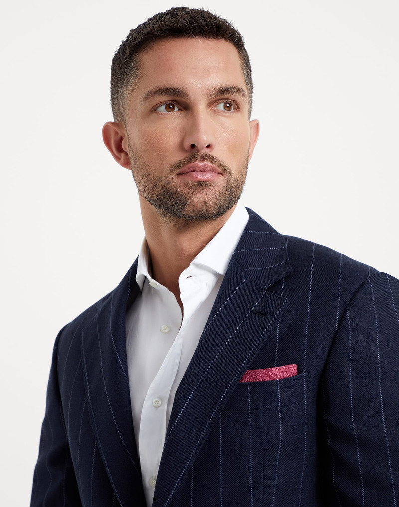Cotton and virgin wool chalk stripe diagonal blazer 3