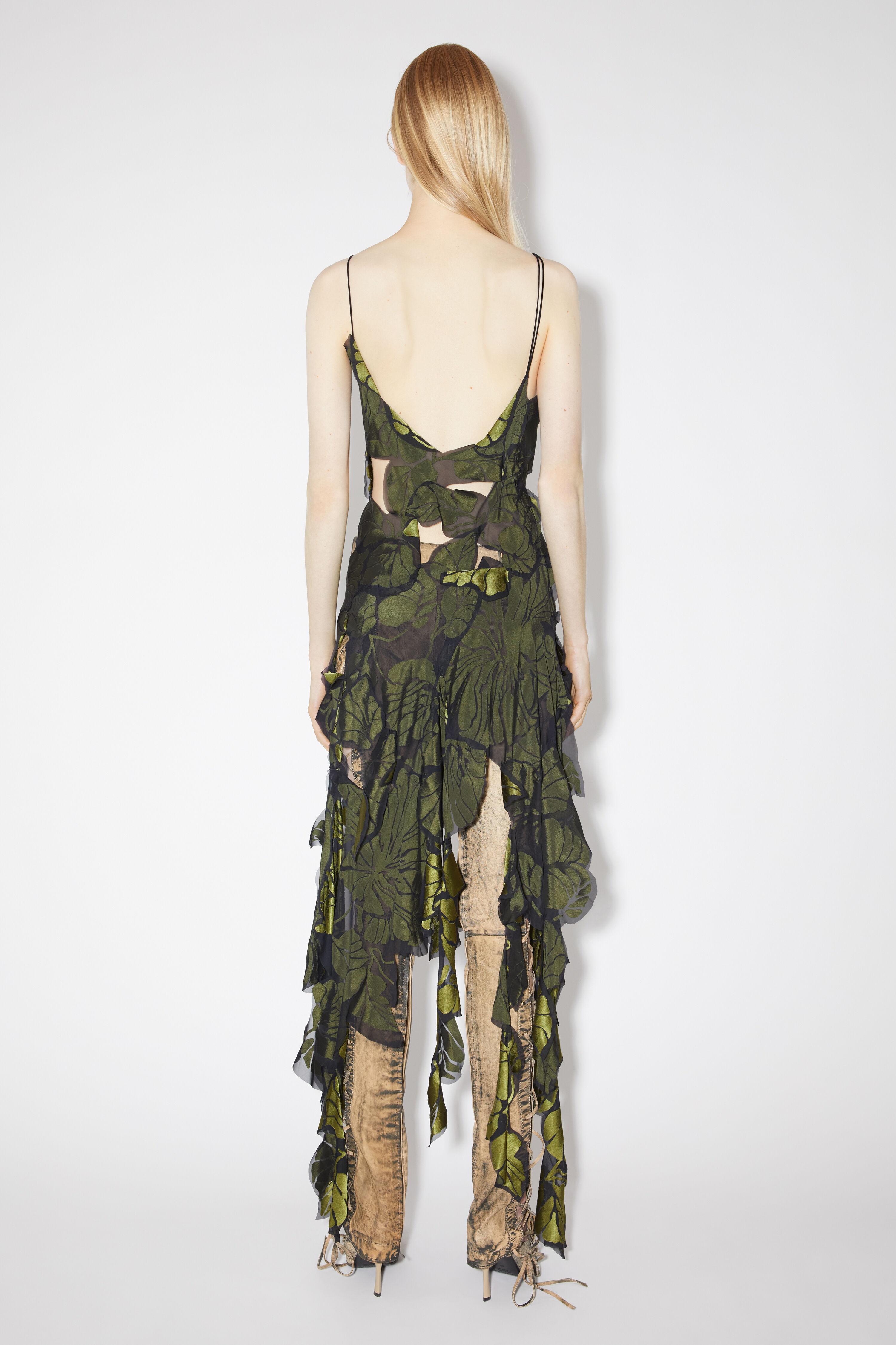 Patchwork strap dress - Black/green - 3