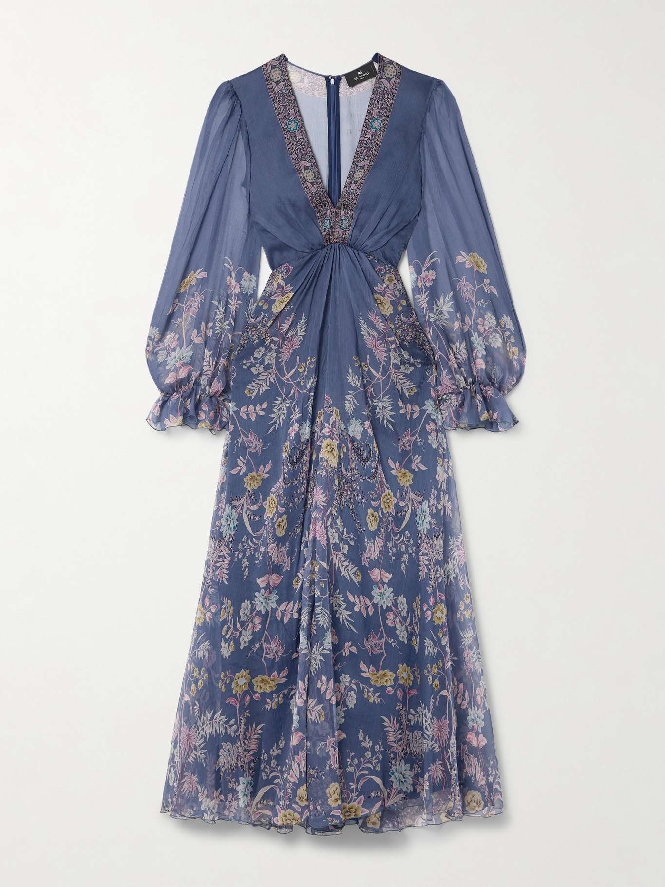 Draped floral-print silk-crepon maxi dress - 1