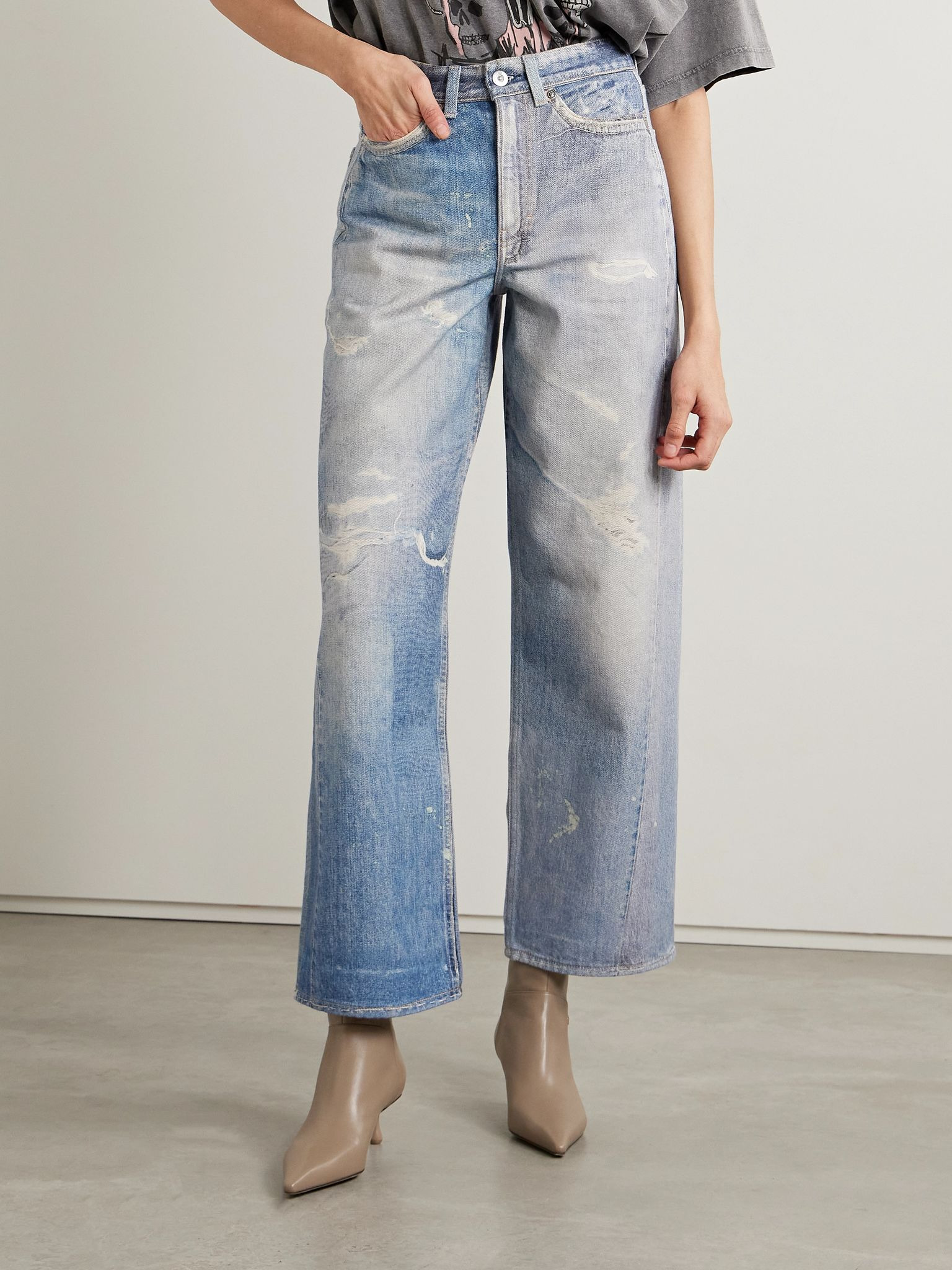 Two-tone printed boyfriend jeans Blue - 3
