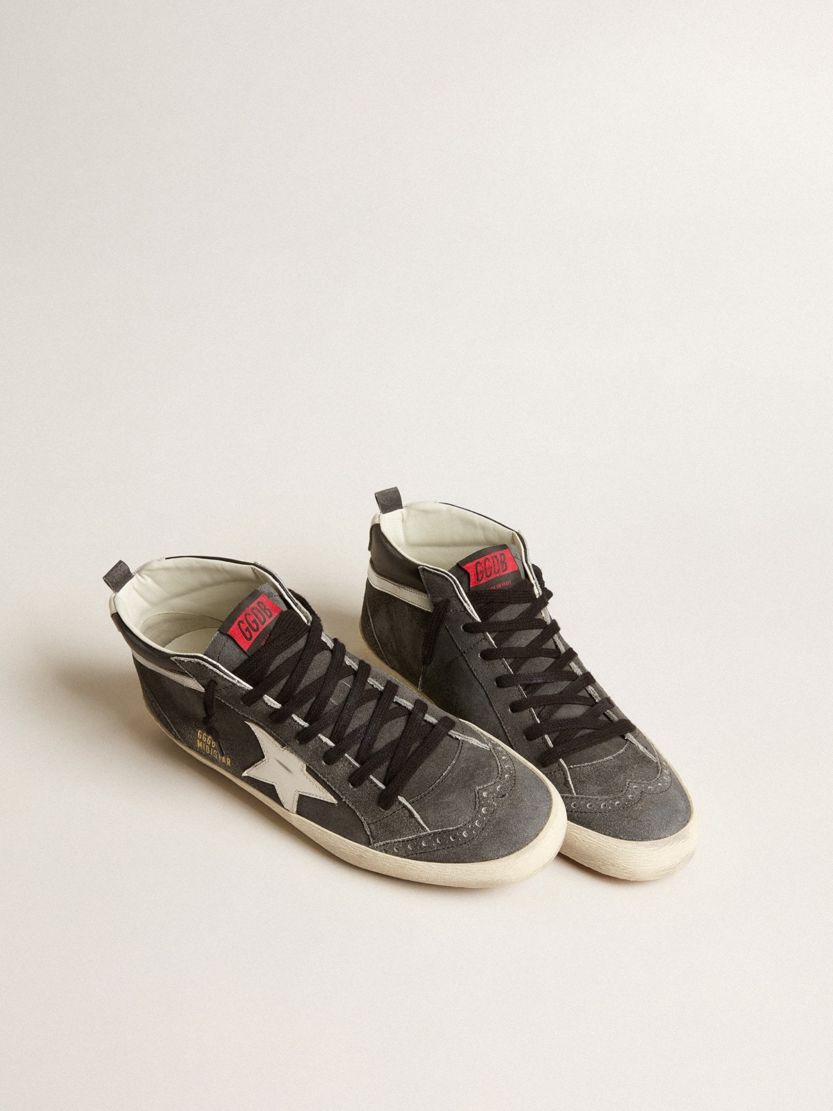 Mid Star in black suede with white leather star and silver flash - 2