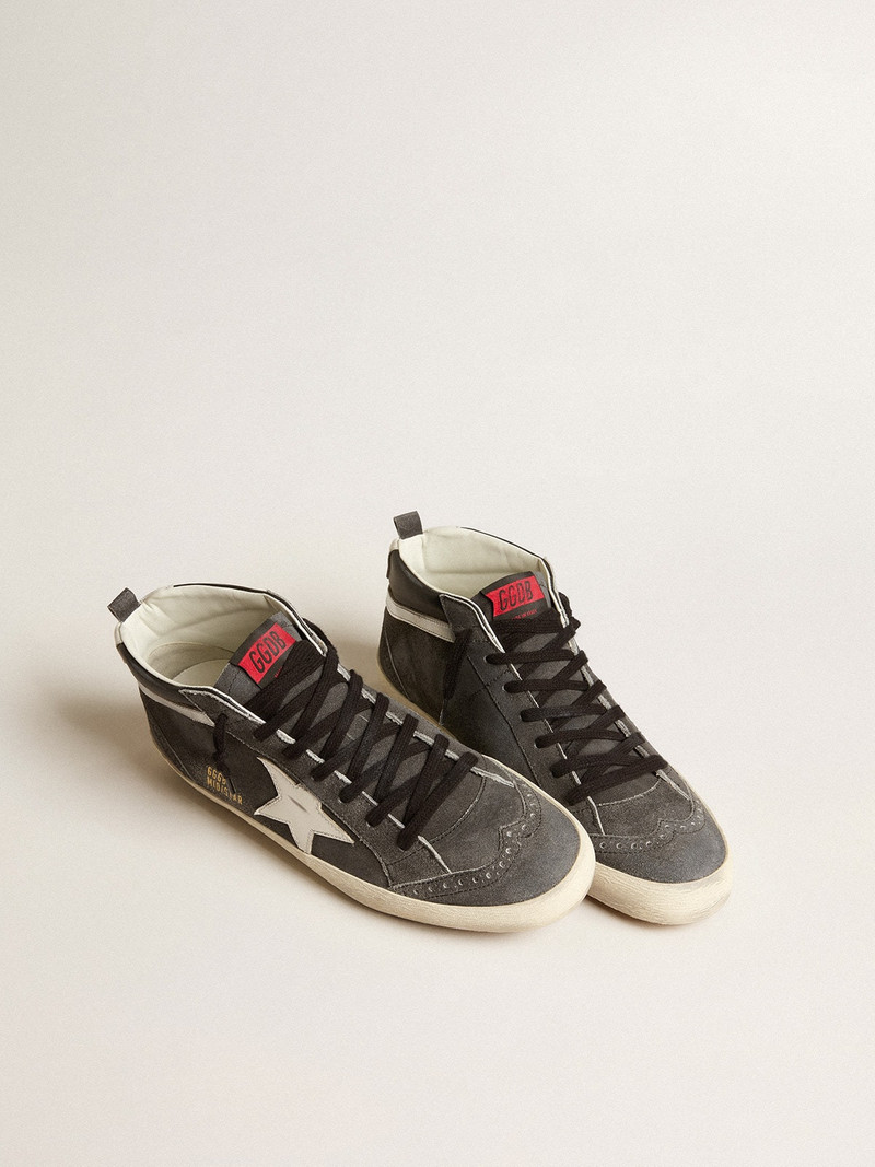 Golden Goose Mid Star in black suede with white leather star and silver flash outlook