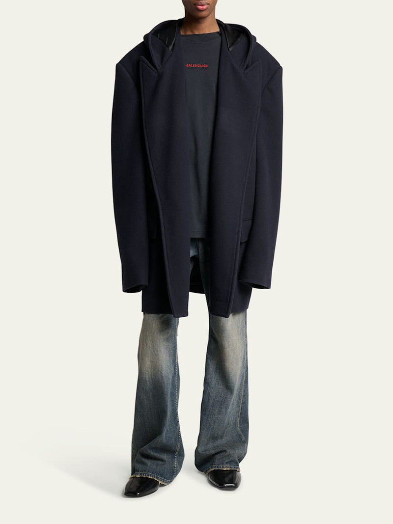 BALENCIAGA Men's Wool Oversized Hooded Short Coat outlook