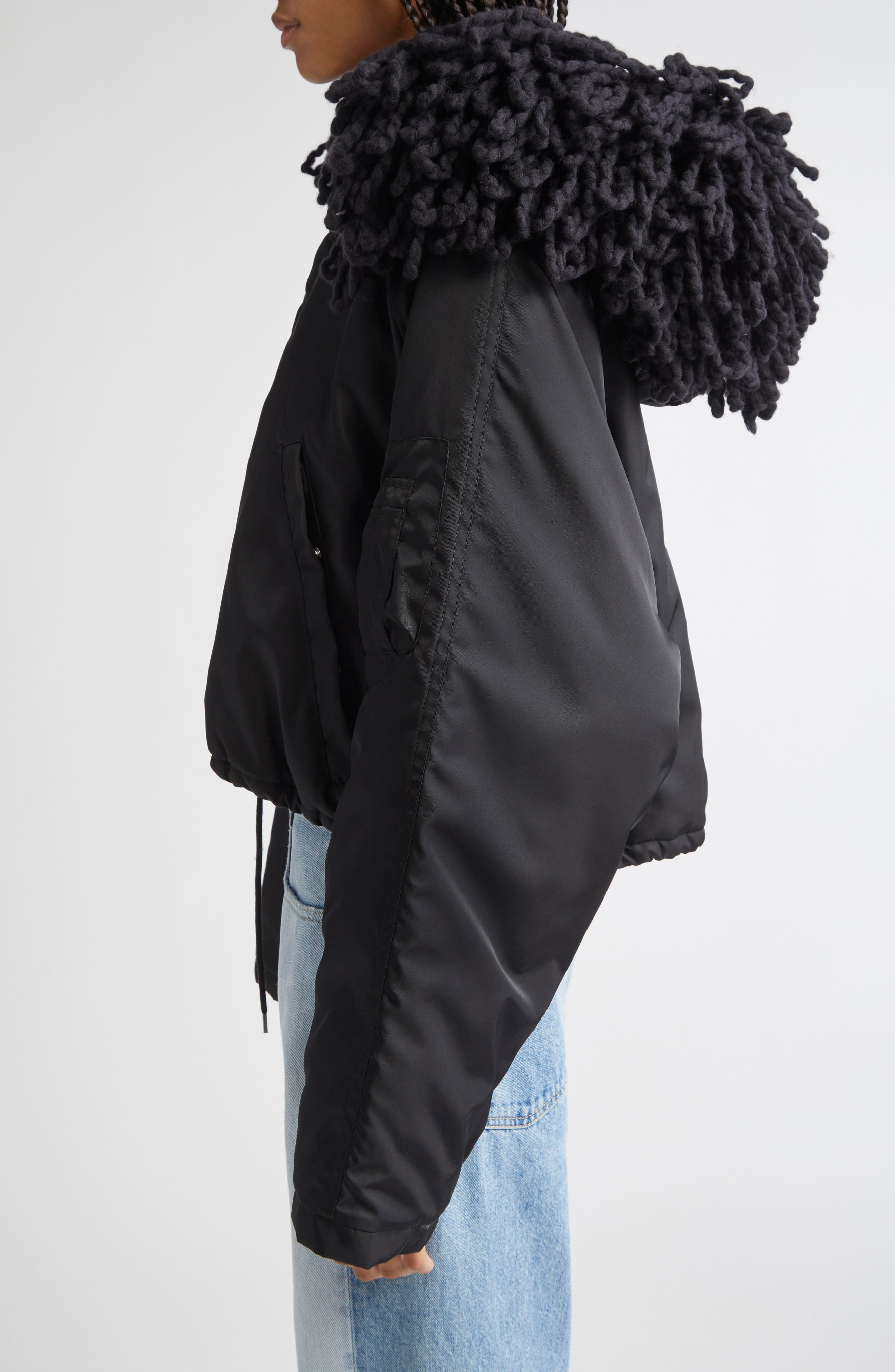 Stella McCartney Knit Collar Crop Coat in Black at Nordstrom - 5