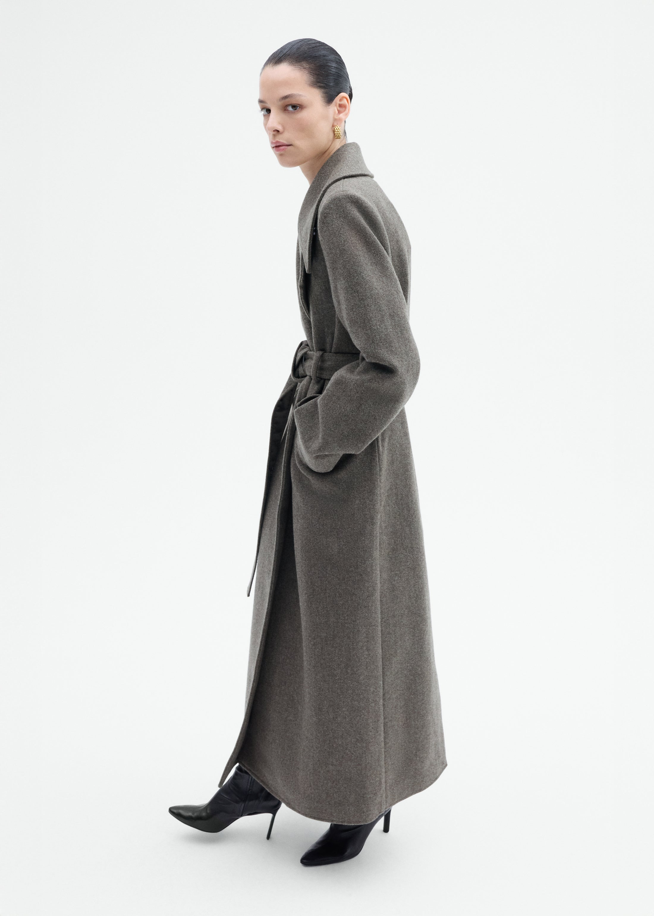 Belted Peacoat in Melange Wool - 6