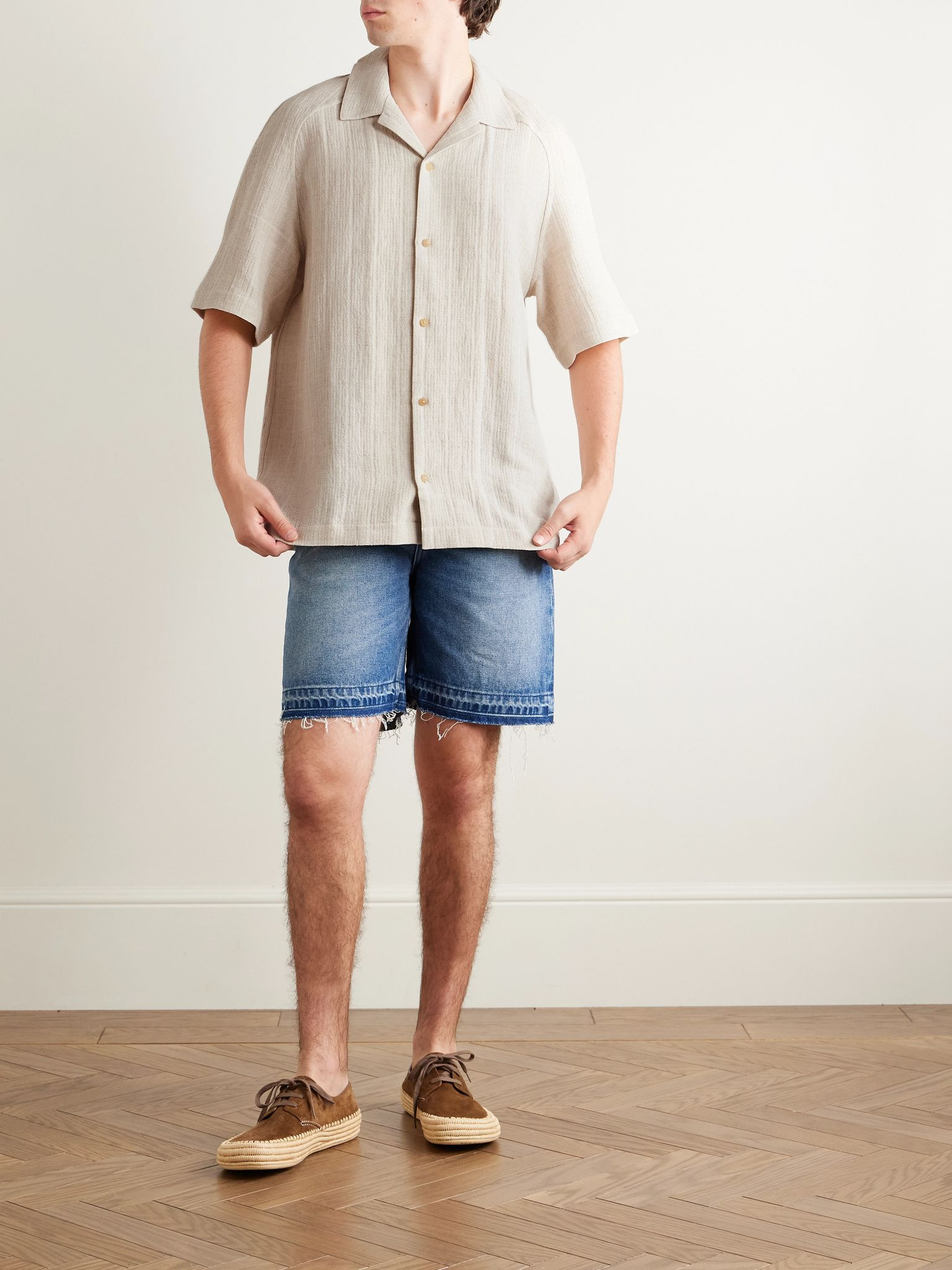 Fonccio Camp-Collar Cotton and Linen-Blend Shirt Beige - 2