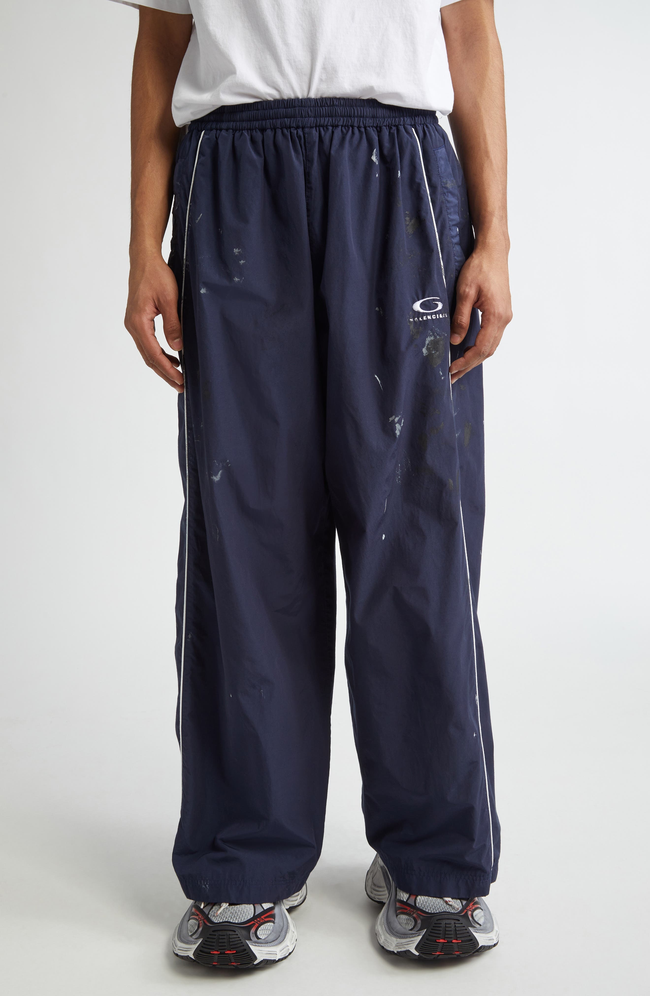 Balenciaga Paint Splatter Track Pants in 4140 Marine Blue at Nordstrom - 1