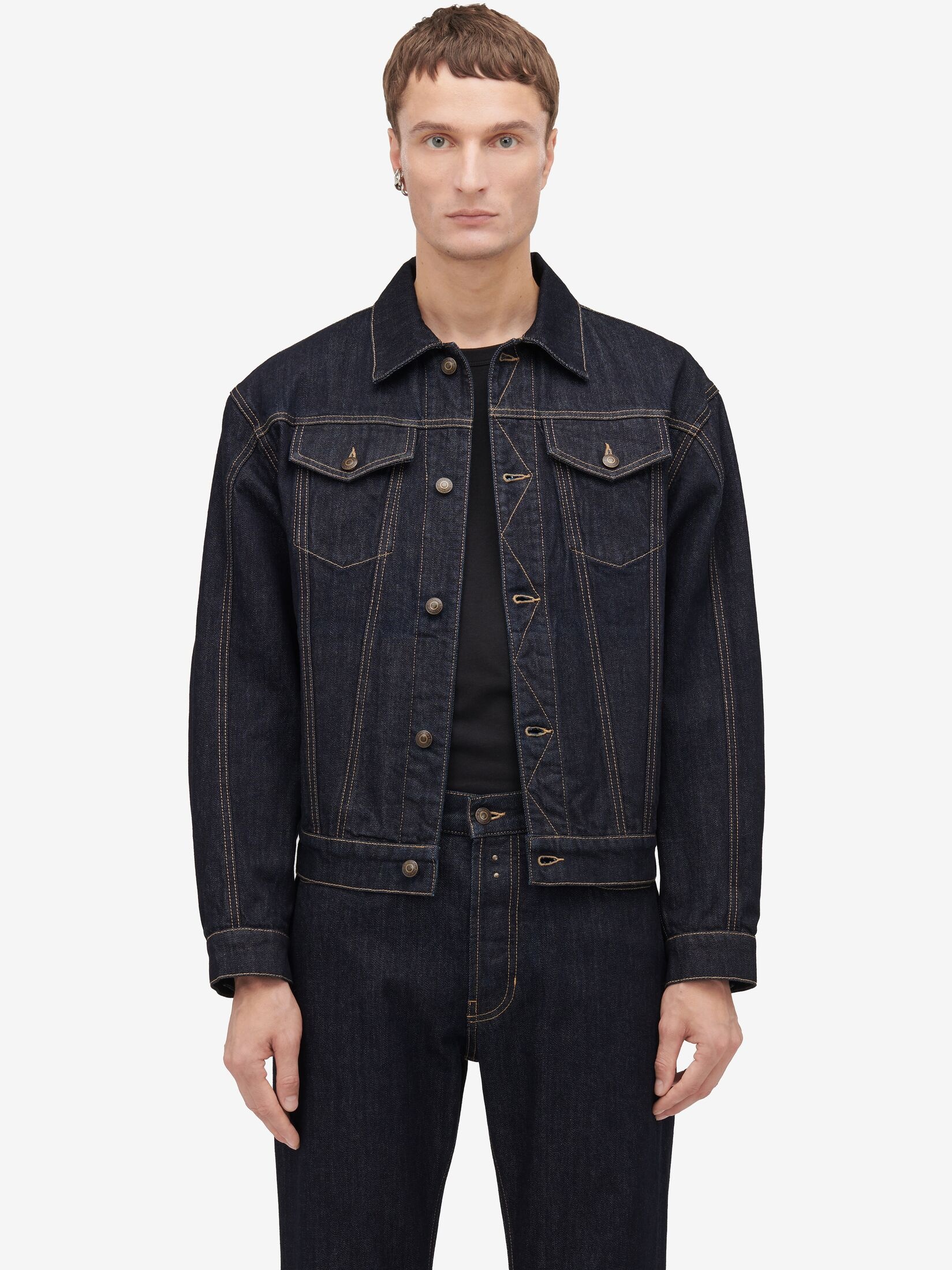 Men's Dropped Shoulder Denim Jacket in Indigo - 5