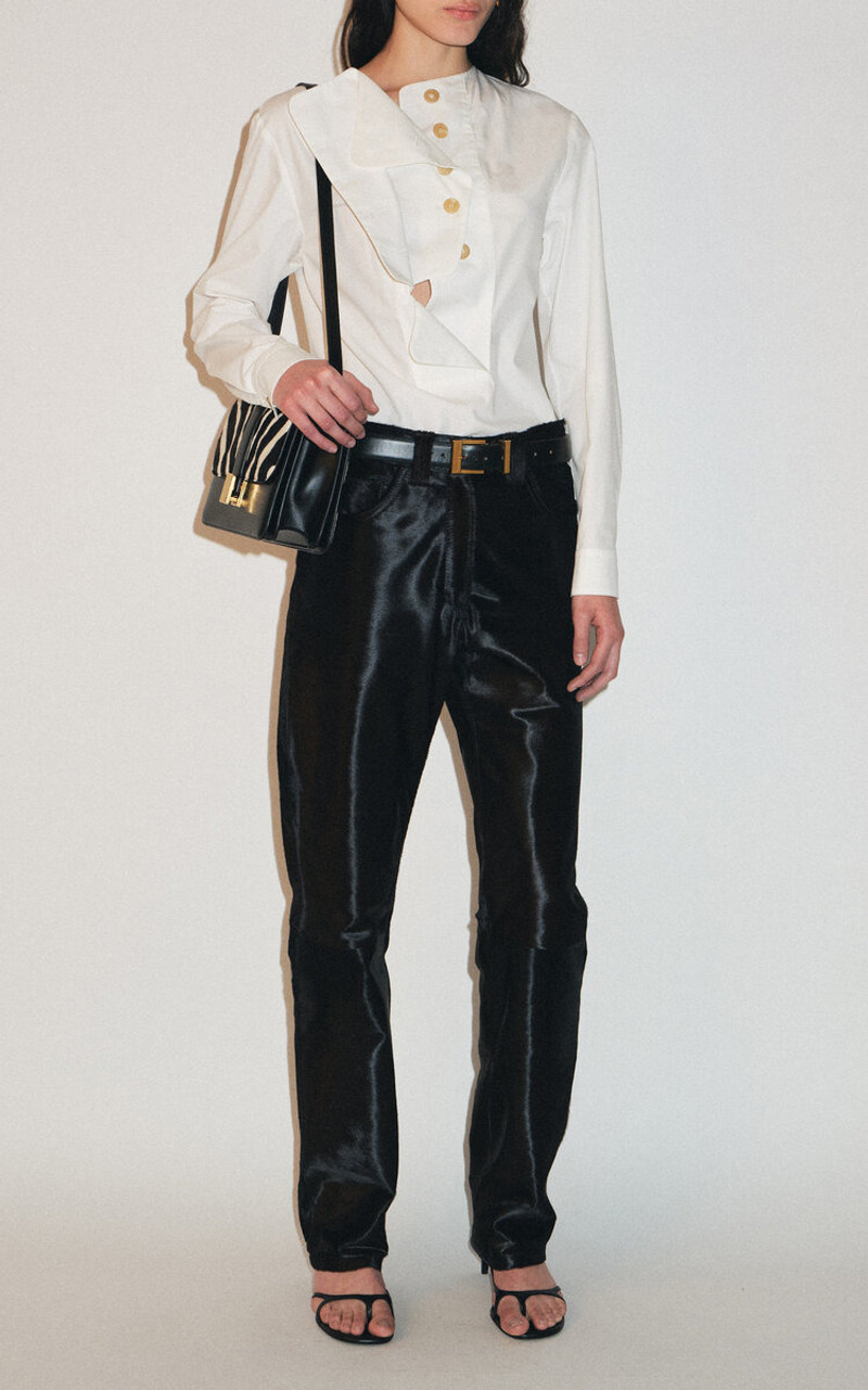 KHAITE Callum Mid-Rise Haircalf Straight-Leg Pants brown outlook