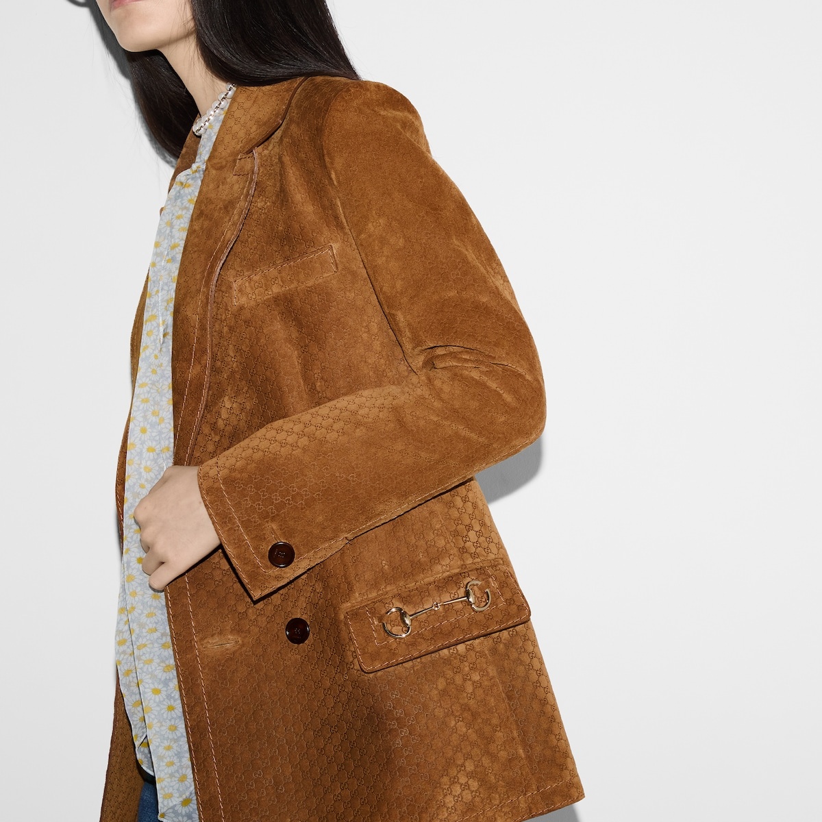 GG suede double-breasted jacket - 5