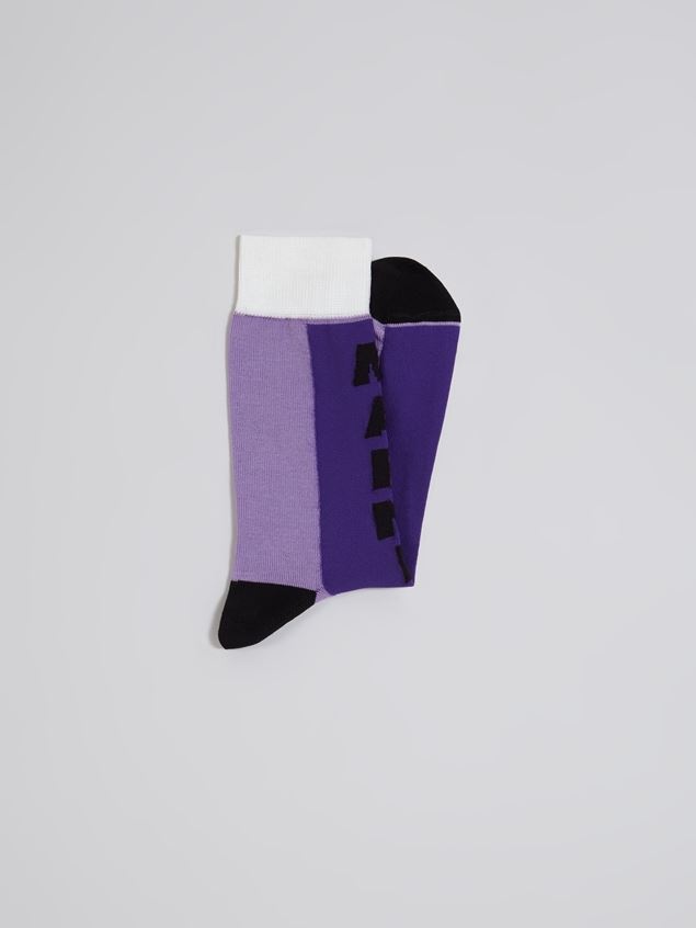 PURPLE COTTON AND NYLON LOGO INTARSIA SOCK - 2