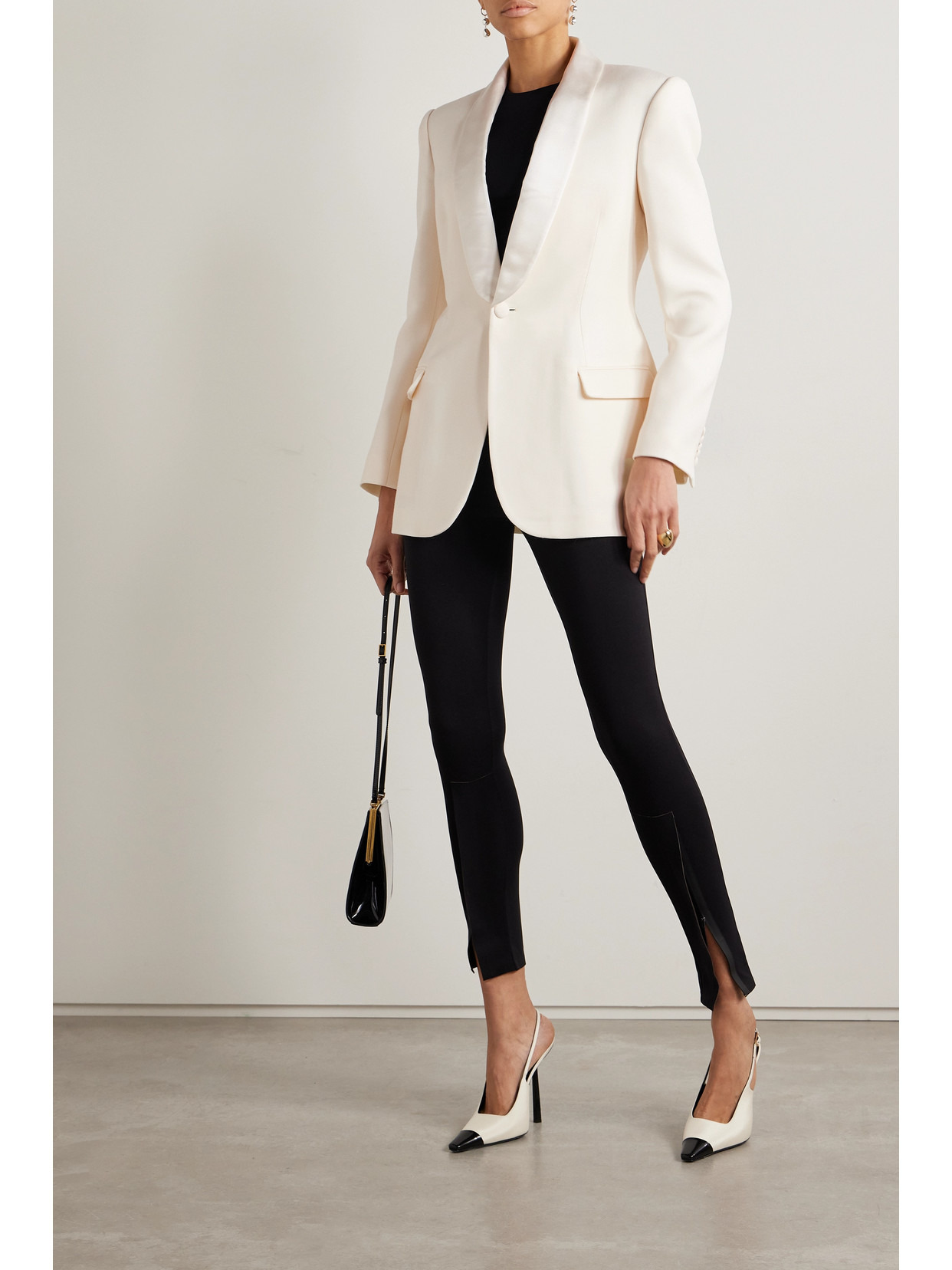 Silk-satin Trimmed Grain De Poudre Wool Blazer - 2