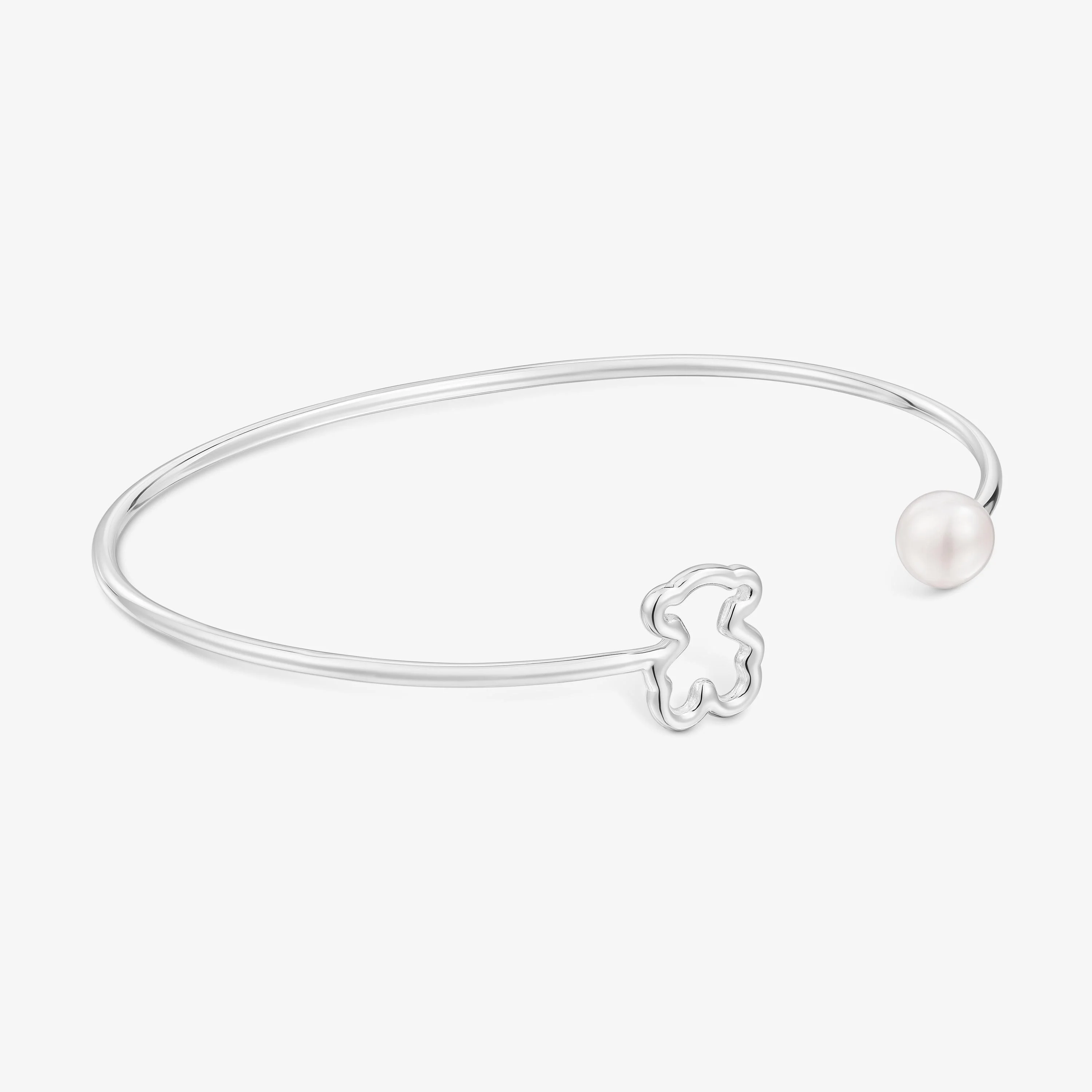 Silver Bangle with cultured pearl New Silueta - 1