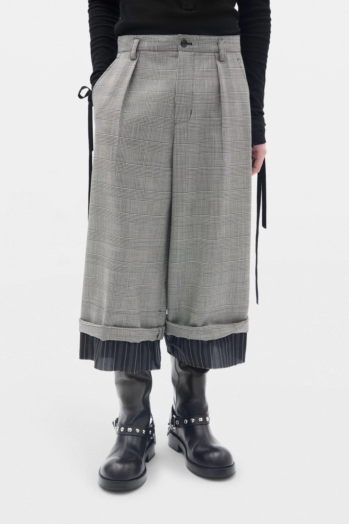 HaroldWide Leg Cropped Trousers with Edge Lining Border - 1