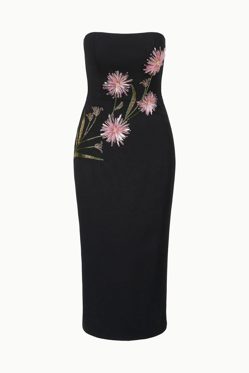 STAUD BROOKE DRESS DAHLIA DAYDREAM BLACK 1