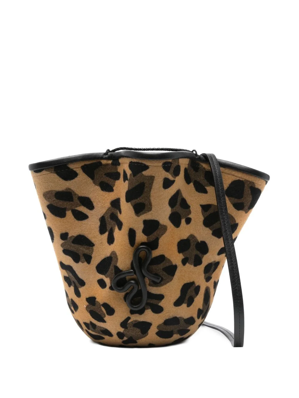 leopard-print ruffled bucket bag - 1