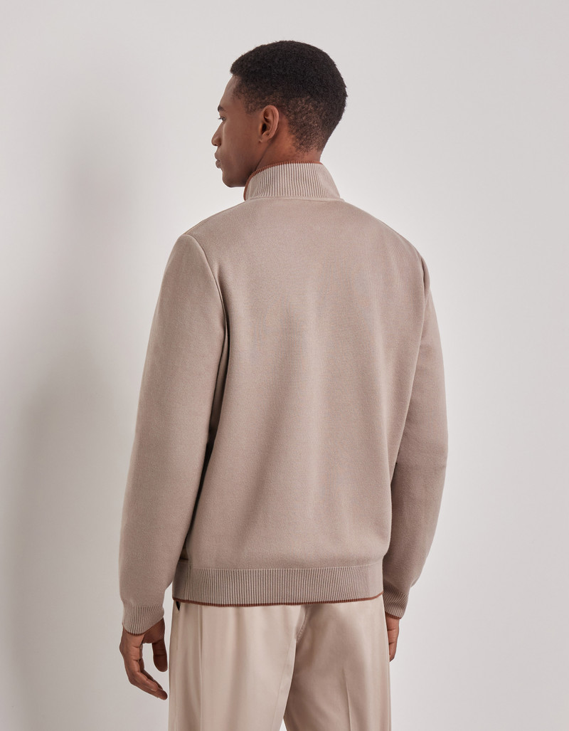 CARAMEL MIXED-MATERIAL ULTRALIGHT SUEDE BOMBER JACKET WITH KNIT INSERTS 4