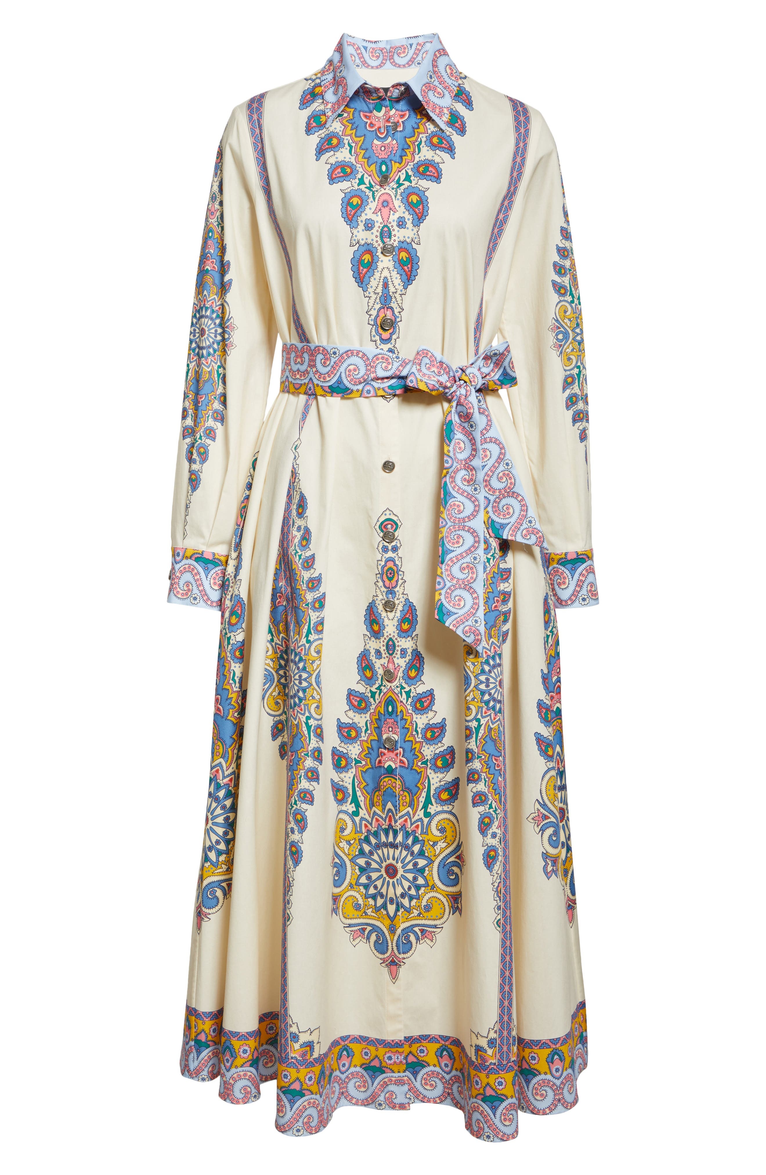 Etro Paisley Print Long Sleeve Belted Stretch Cotton Shirtdress in Stampa F.do Bianco at Nordstrom - 5