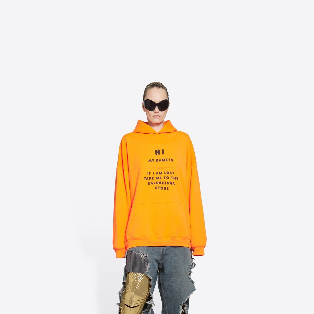 Hi My Name Is Boxy Hoodie in Orange - 3