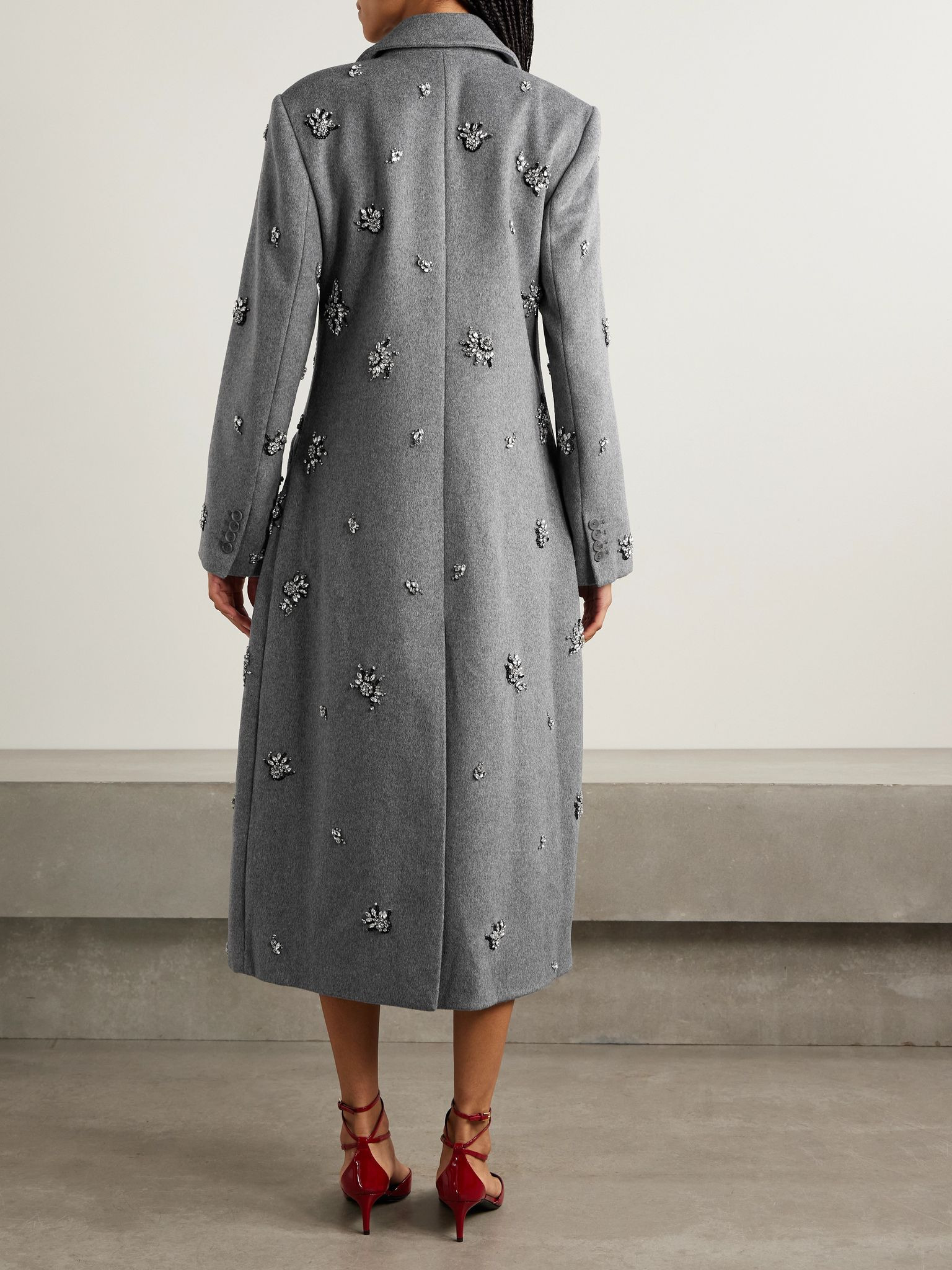 Gianni embellished wool-blend felt coat Gray - 3