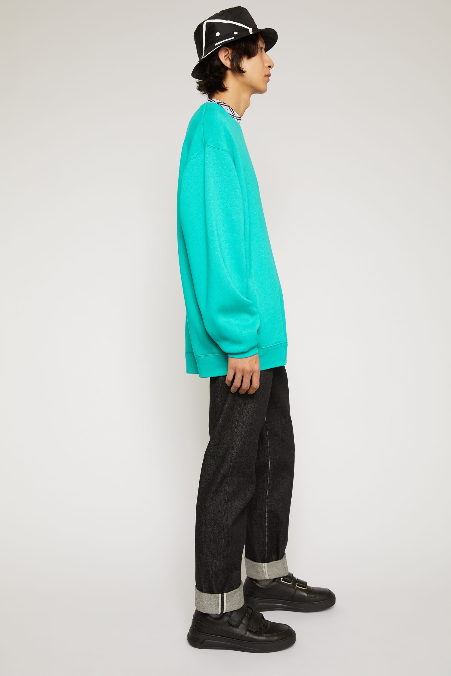 Face motif mock neck sweatshirt jade green - 5