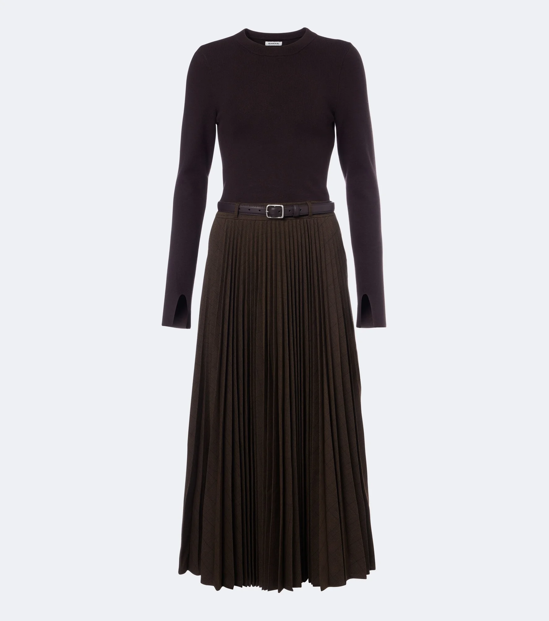 Abilene checked ribbed-knit pleated midi dress - 1