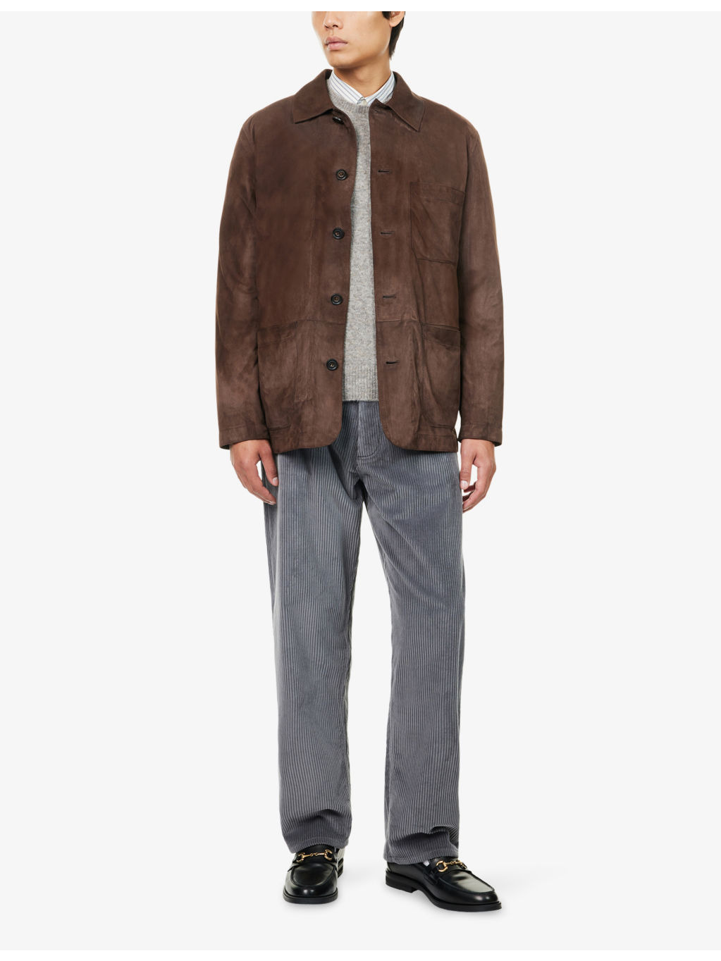 Patch-Pocket Long-Sleeve Suede Jacket - 2