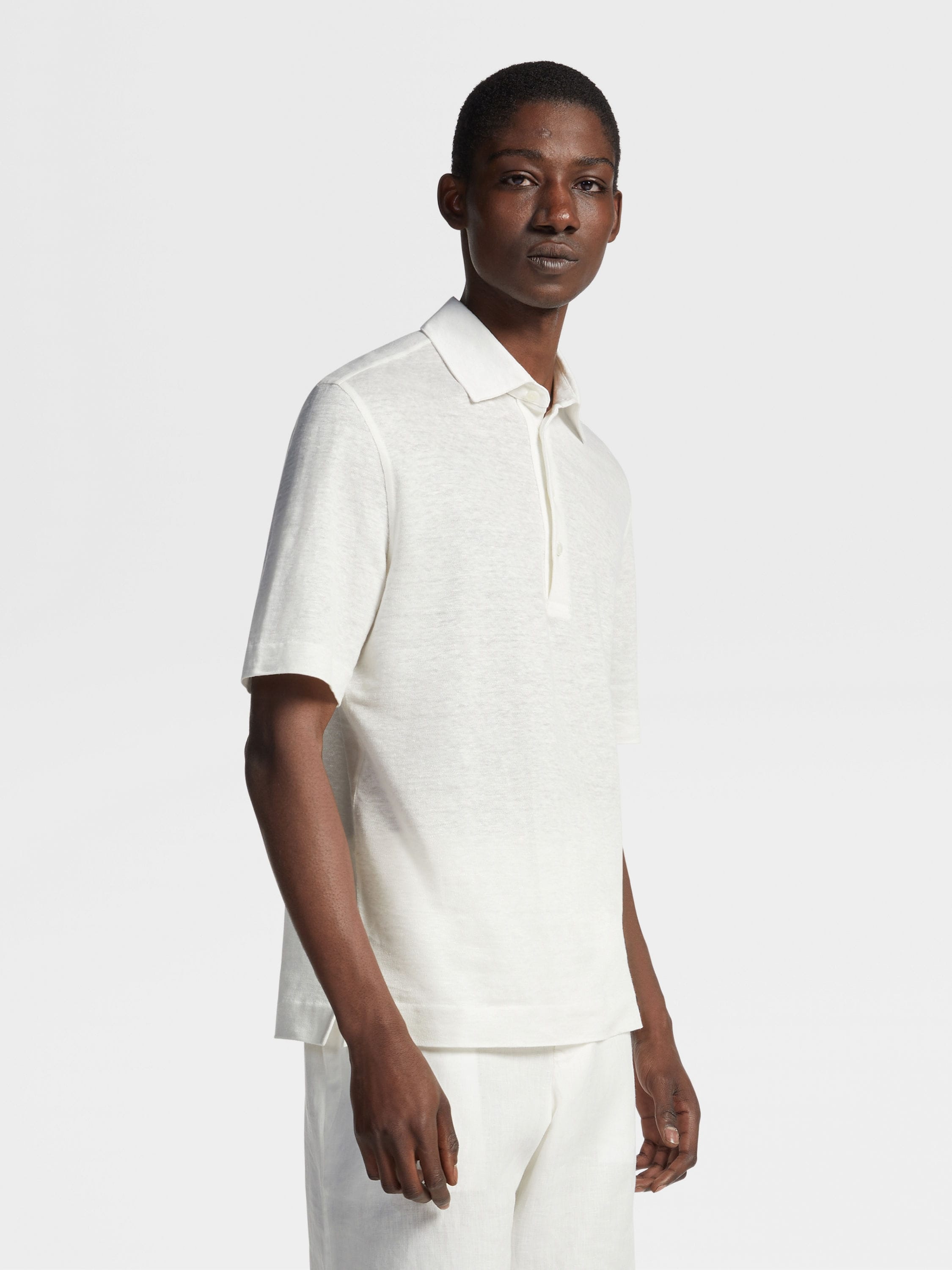 WHITE LINEN POLO SHIRT - 5
