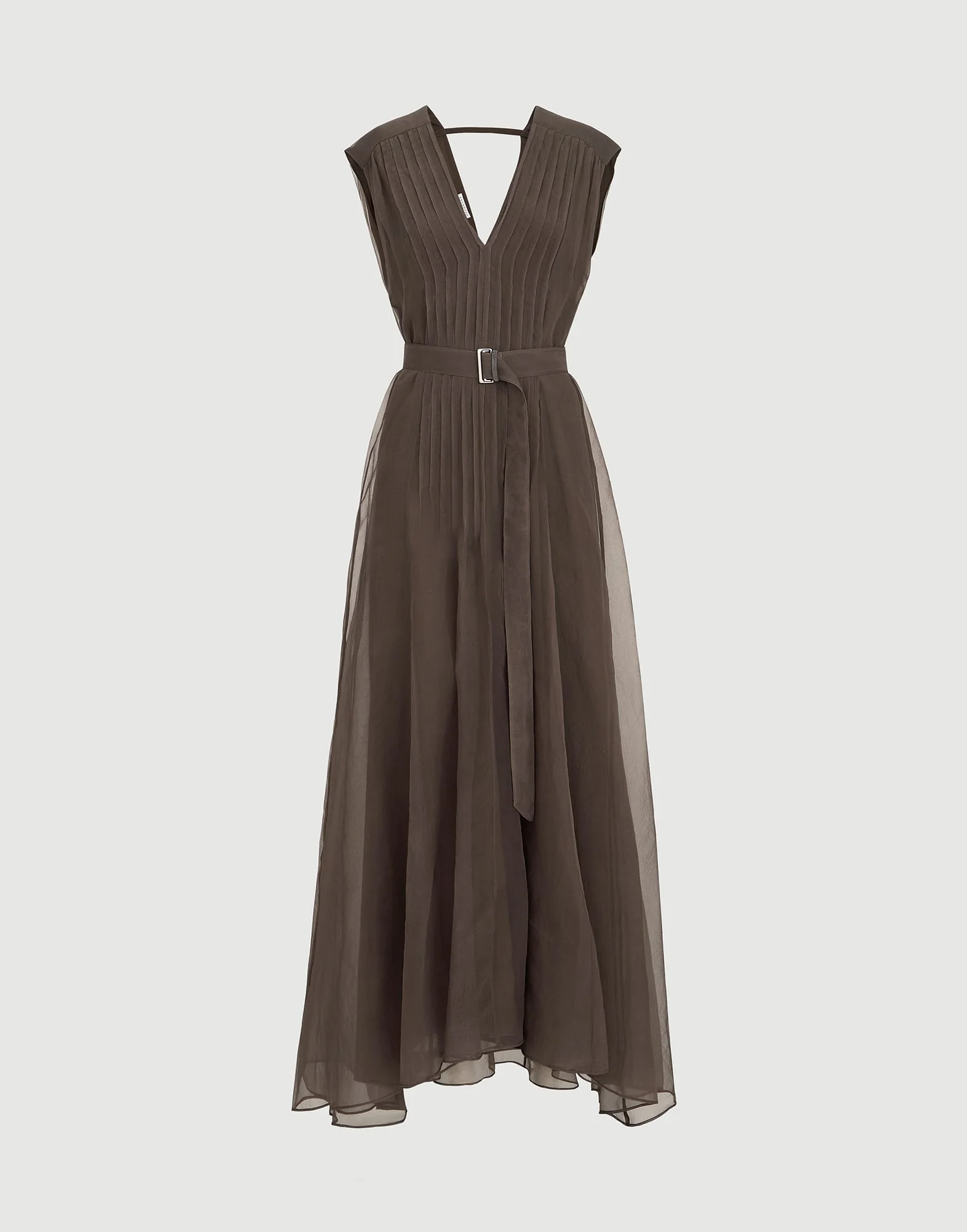 Crispy silk belted dress with pleated detail and precious strap - 1