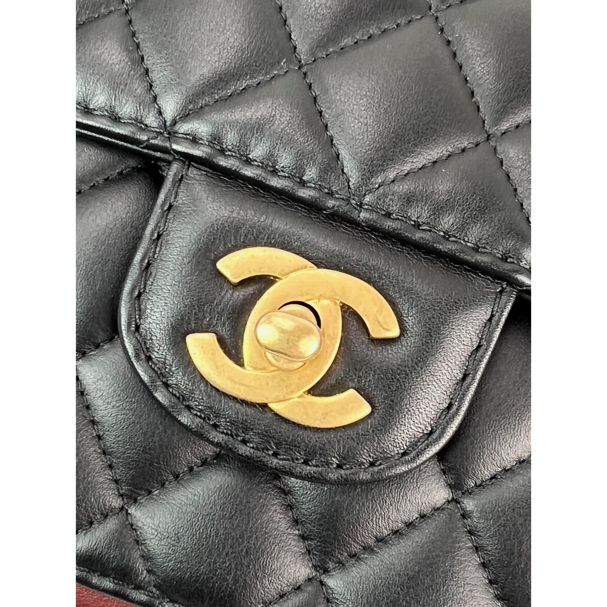 Chanel Calfskin Quilted Strap into Flap Black Burgundy Shoulder Bag - 12