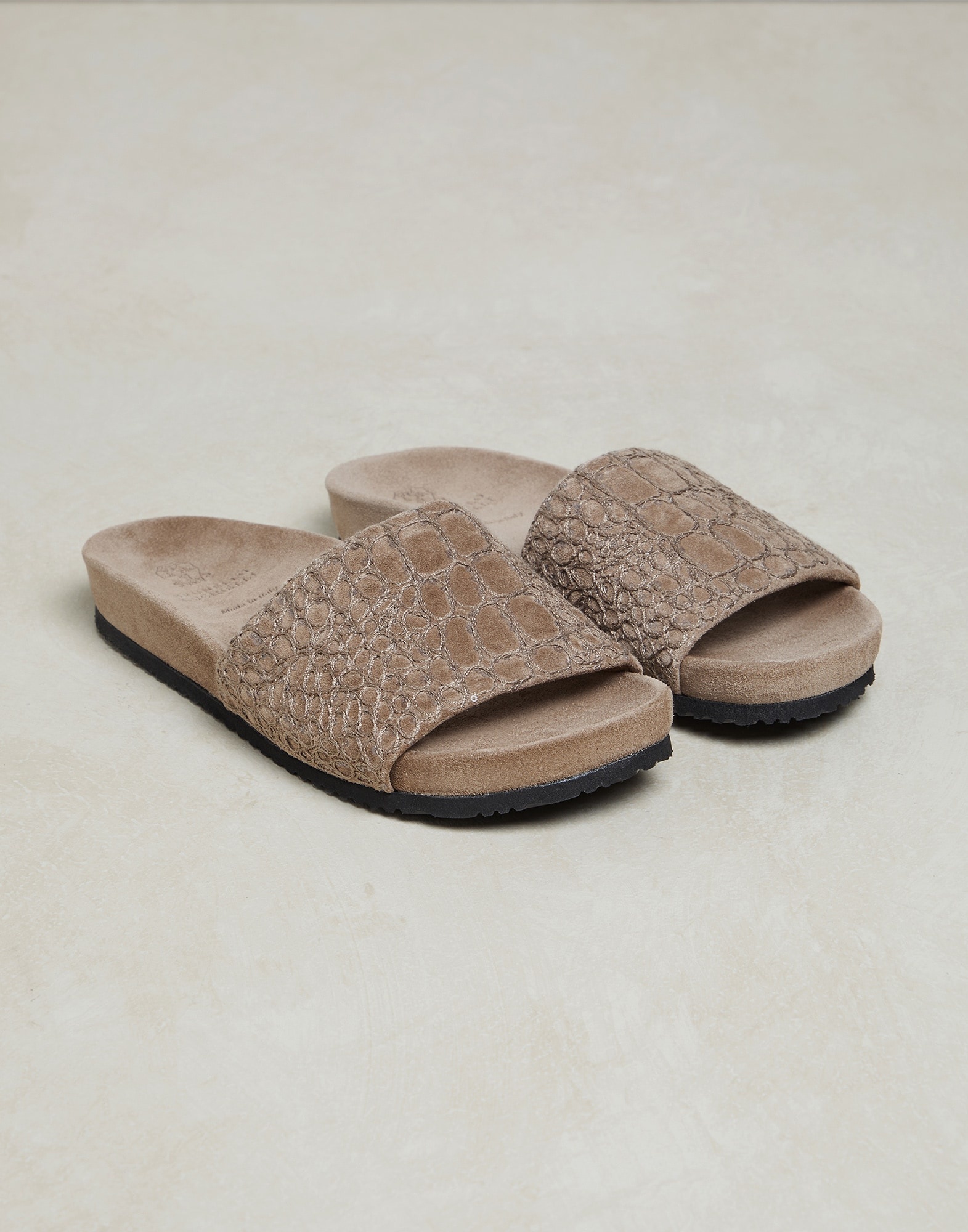 Suede slides with dazzling crocodile embroidery - 2