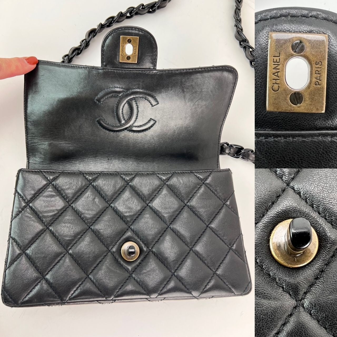 Chanel Vintage Quilted Lambskin Black Resin Chain Small Classic Single Flap Bag RARE - 5