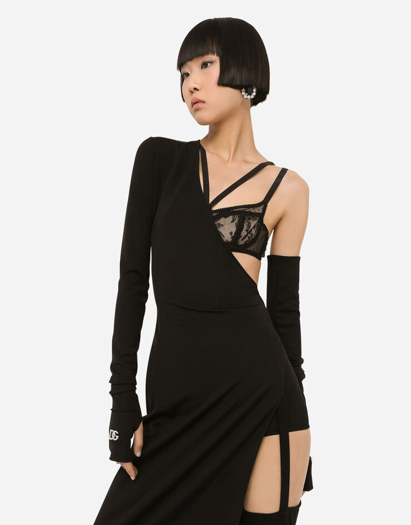 One-shoulder jersey dress with detached sleeve detail 4