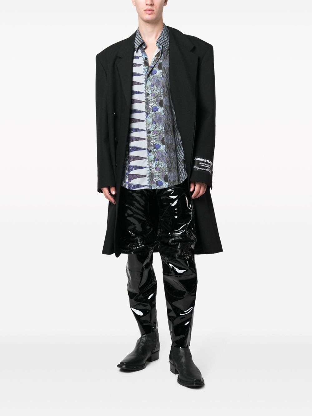 panelled gathered patent leather trousers - 3