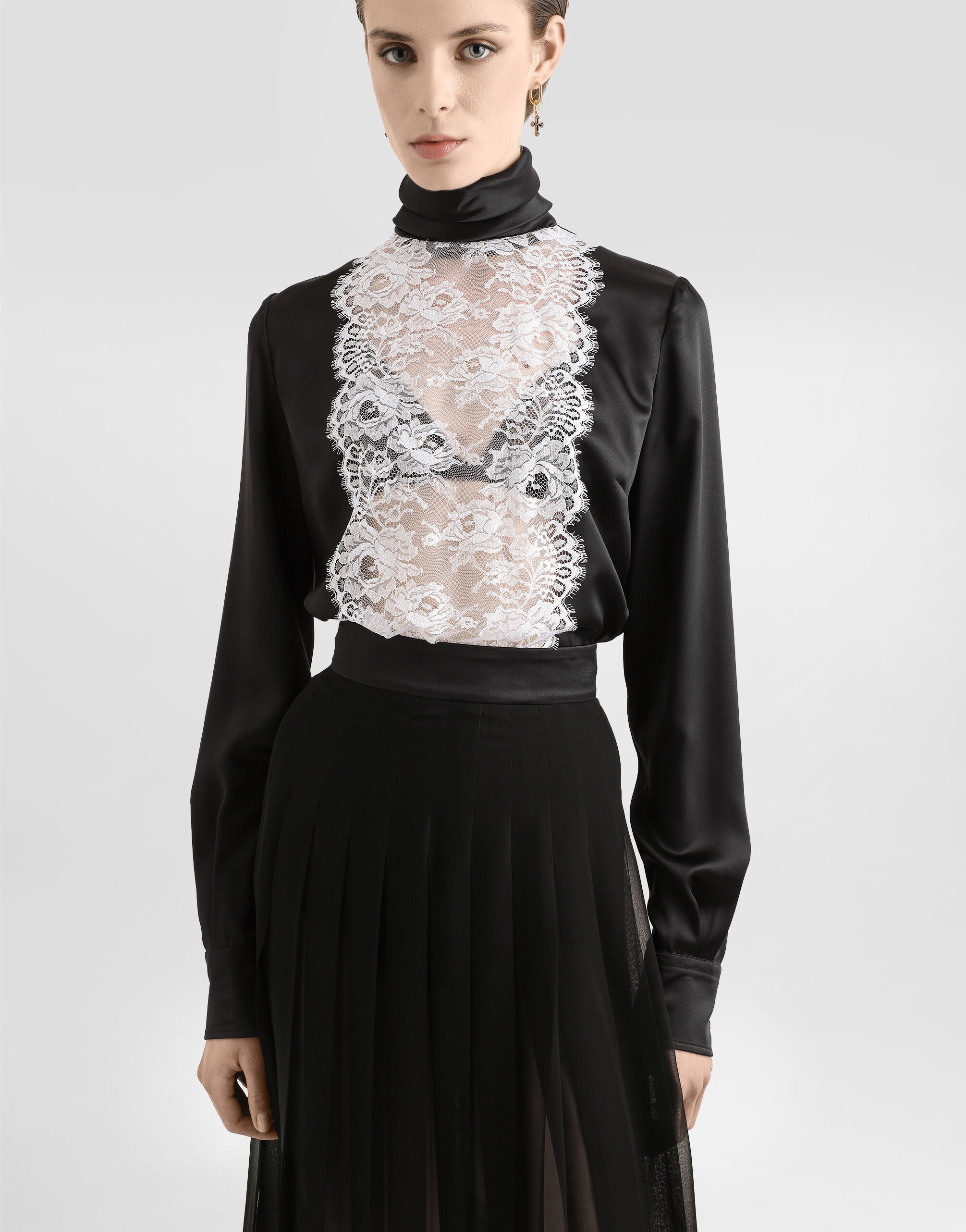 Satin sack top with lace shirt front - 5