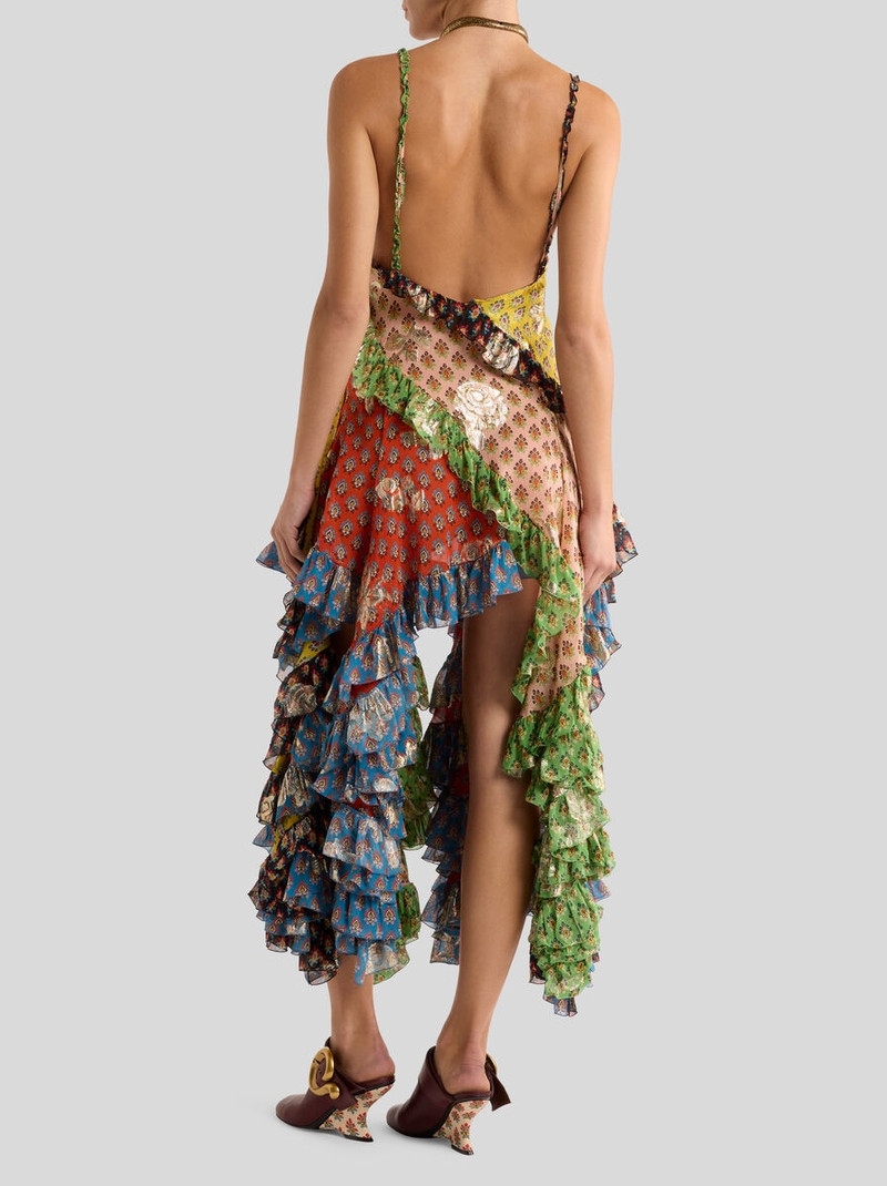 SILK MINI DRESS WITH RUFFLES AND TIE-INSPIRED MOTIF 5