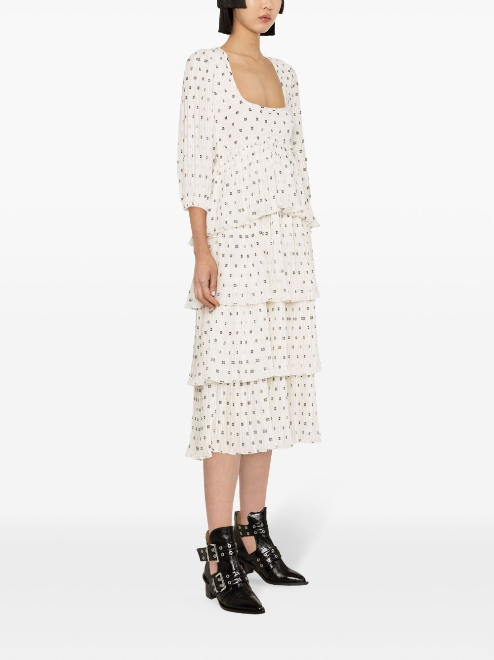monogram-print pleated midi dress - 4