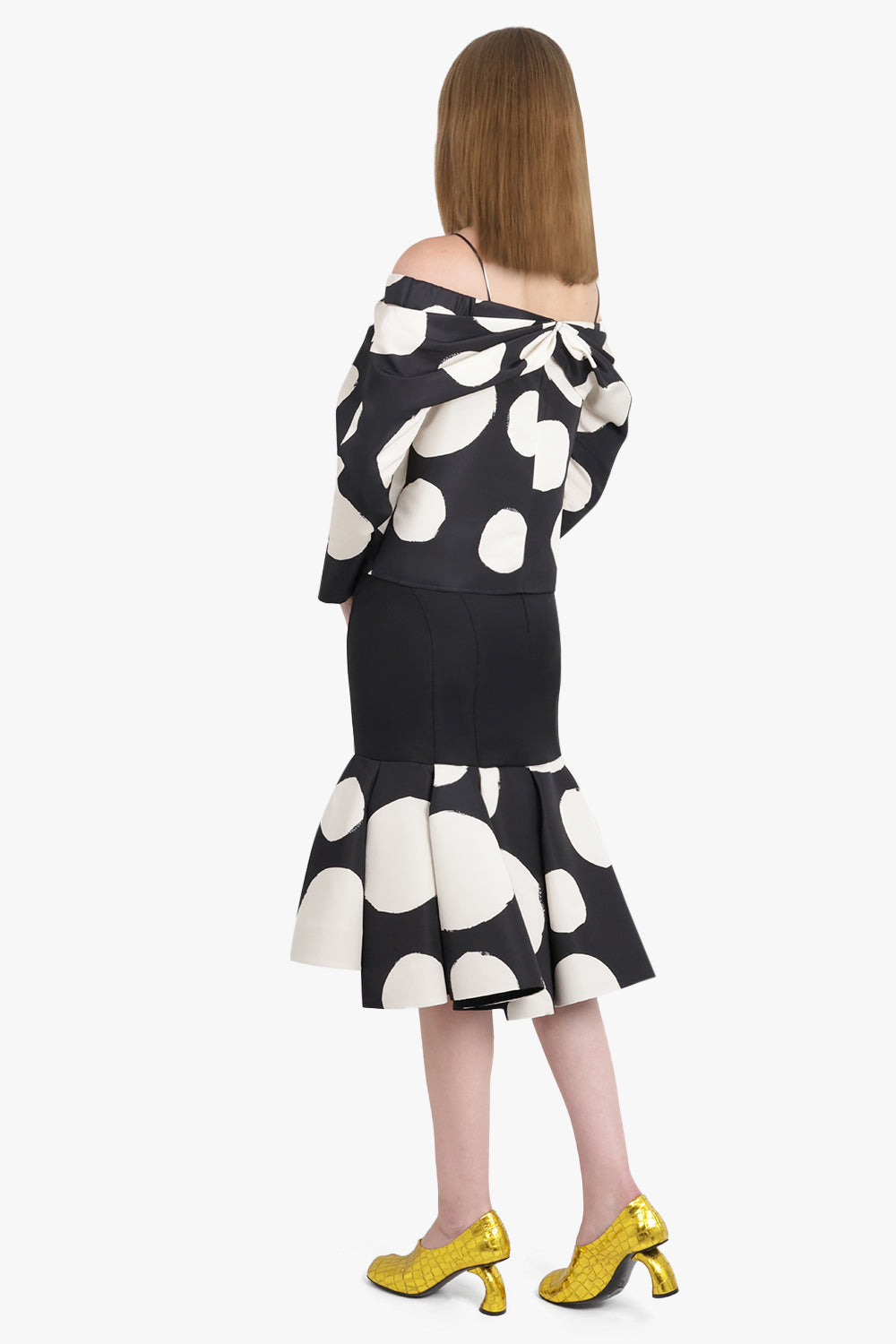 PEPLUM POLKA DOT MIDI SKIRT WITH CUT OUT DETAIL | BLACK/WHITE - 6