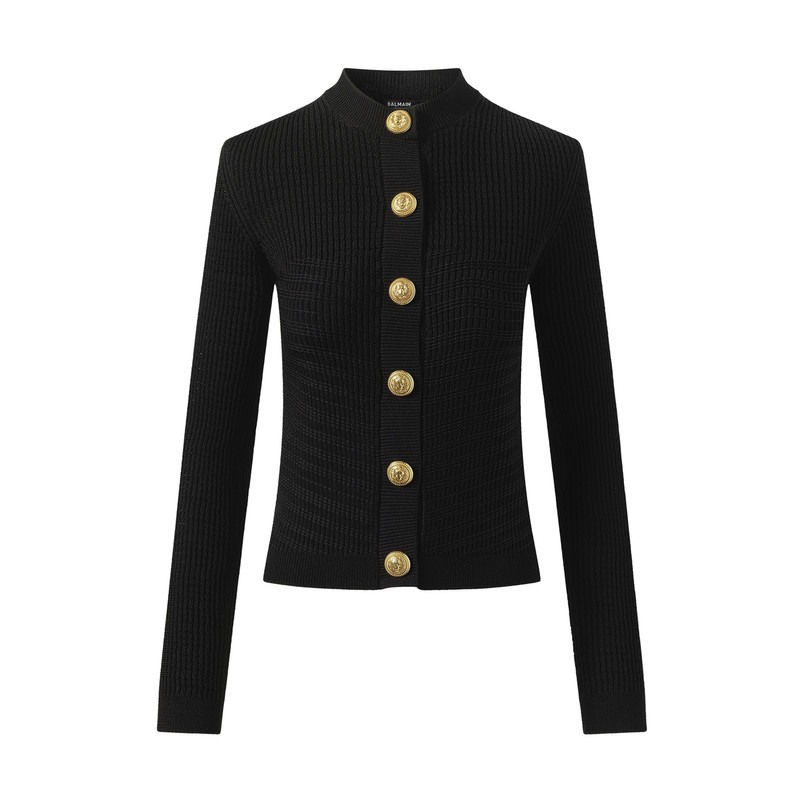 Balmain Long Sleeves Buttoned Knit Cardigan in Black outlook