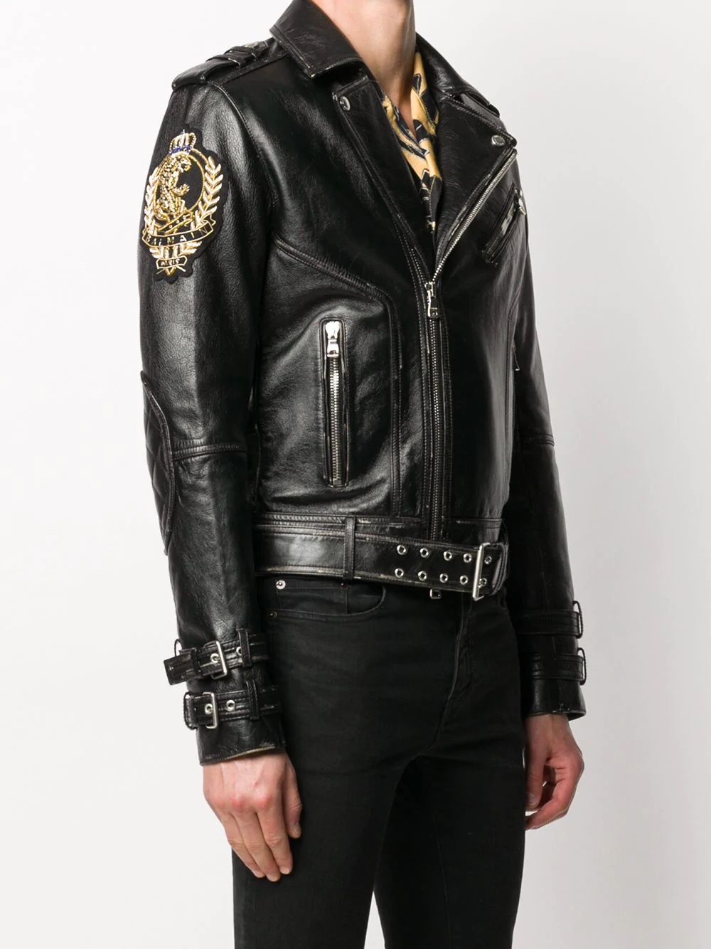 logo-patch biker jacket - 3