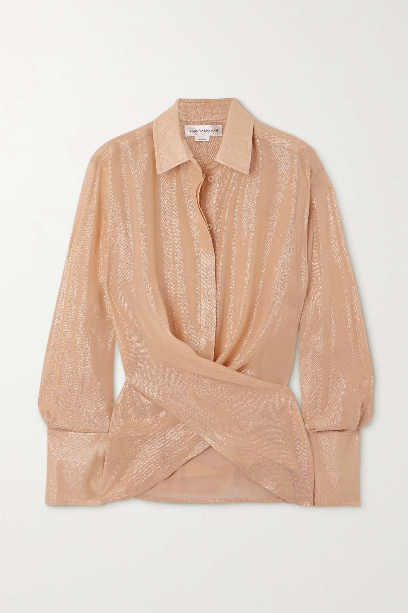 Wrap-effect metallic chiffon shirt - 1