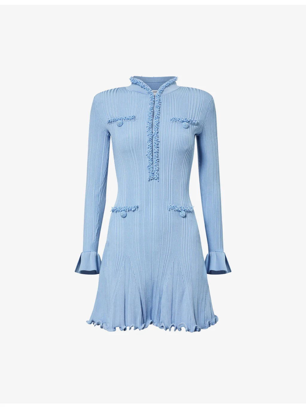 Pearl-Trim Long-Sleeves Knitted Mini Dress - 1