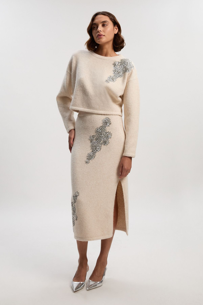 Tall Wool Blend Embellished Cosy Pencil Midi Skirt 1