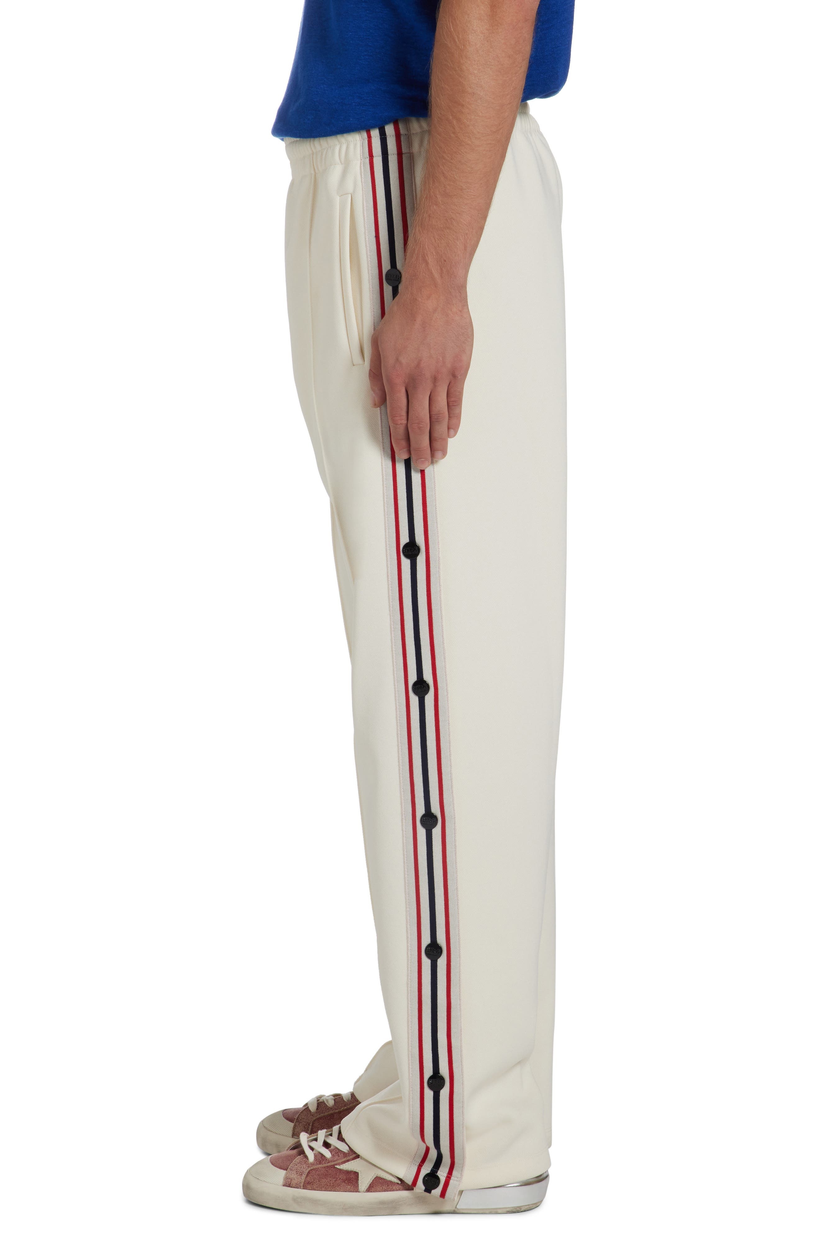 Golden Goose Side Stripe Snap Track Pants in Papyrus/Dark Blue at Nordstrom - 4