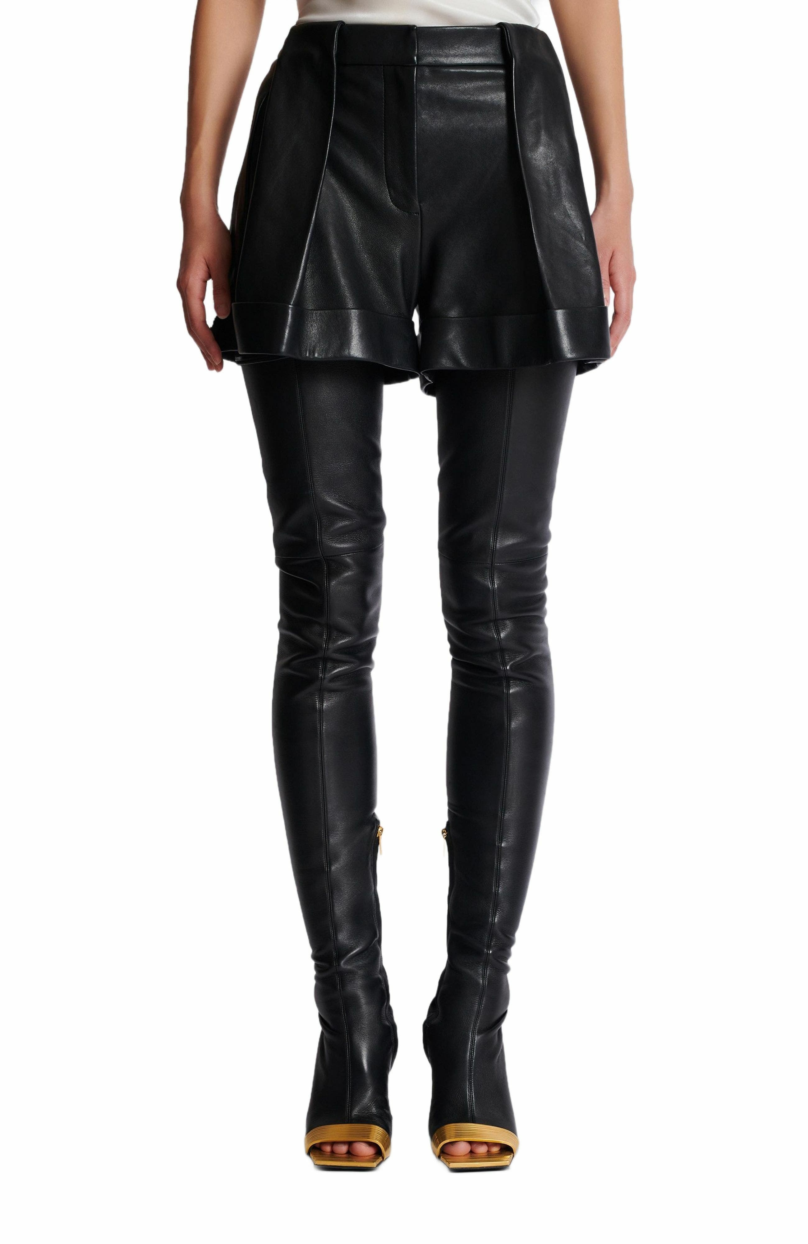 Balmain Pleated lambskin shorts in Black at Nordstrom - 5
